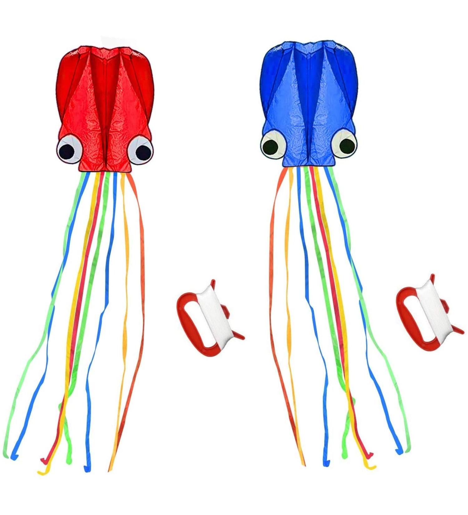 SINGARE Large Octopus Kite - Easy Fly Beach Kite for Kids and Adults (Red+Blue) - Buy Online on GoSupps.com