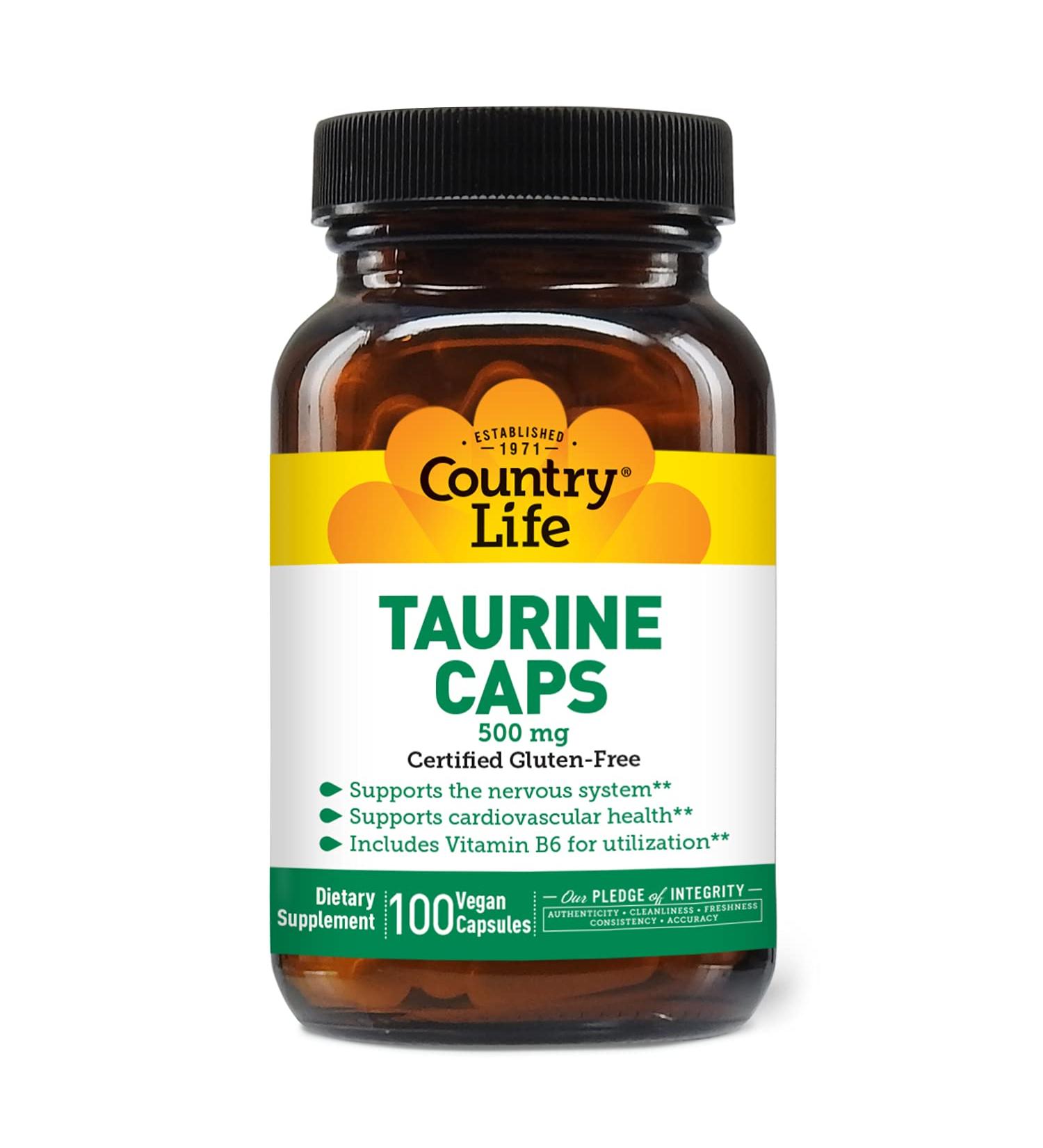 Country Life Taurine 500 mg with B-6 100 Capsules - Premium Quality Supplement - Buy Online on GoSupps.com