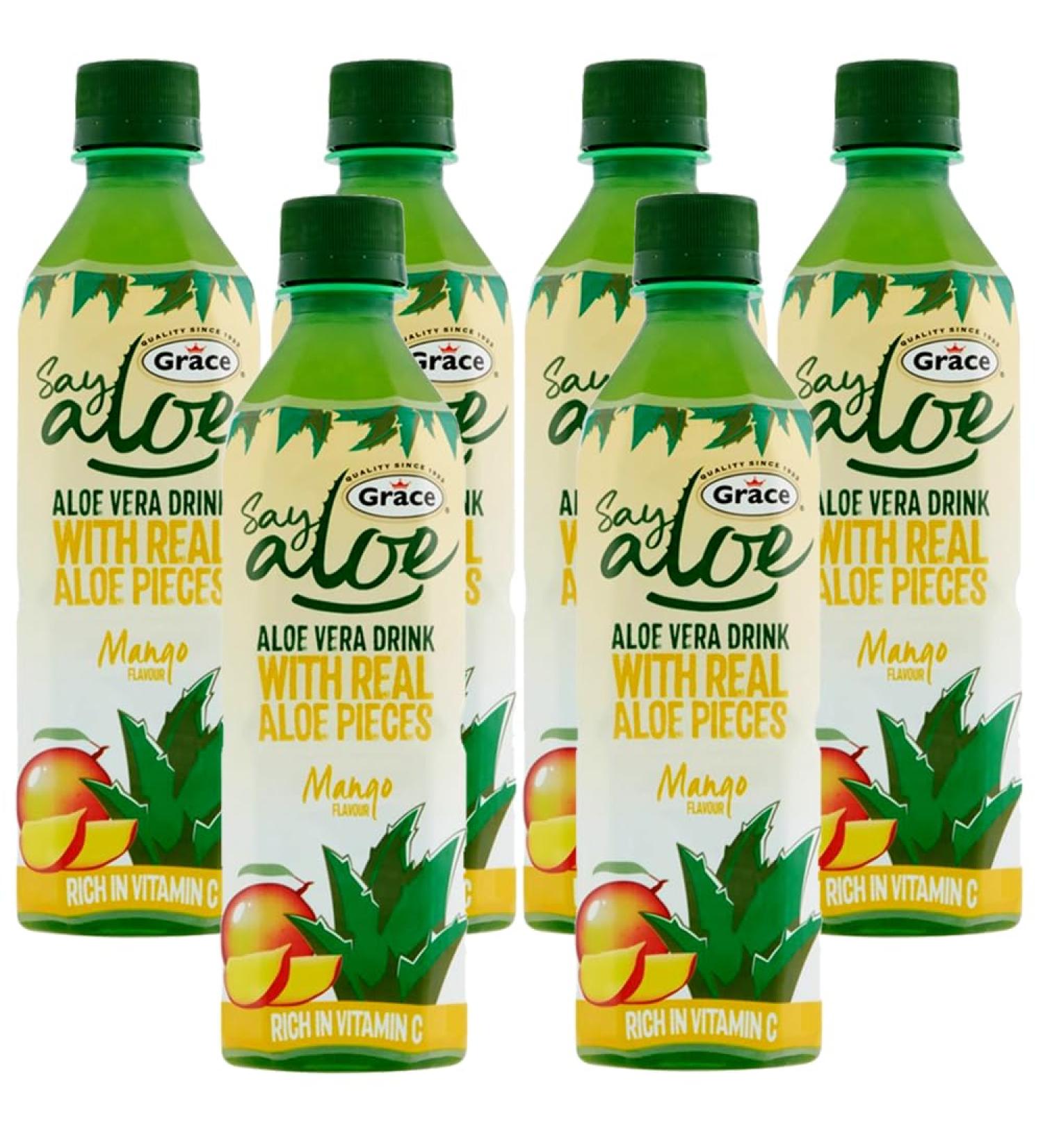 Grace Say Aloe Vera Drink - Hydrating Beverage with Real Aloe Pieces - 500ml (12 Strawberry) Strawberry 12