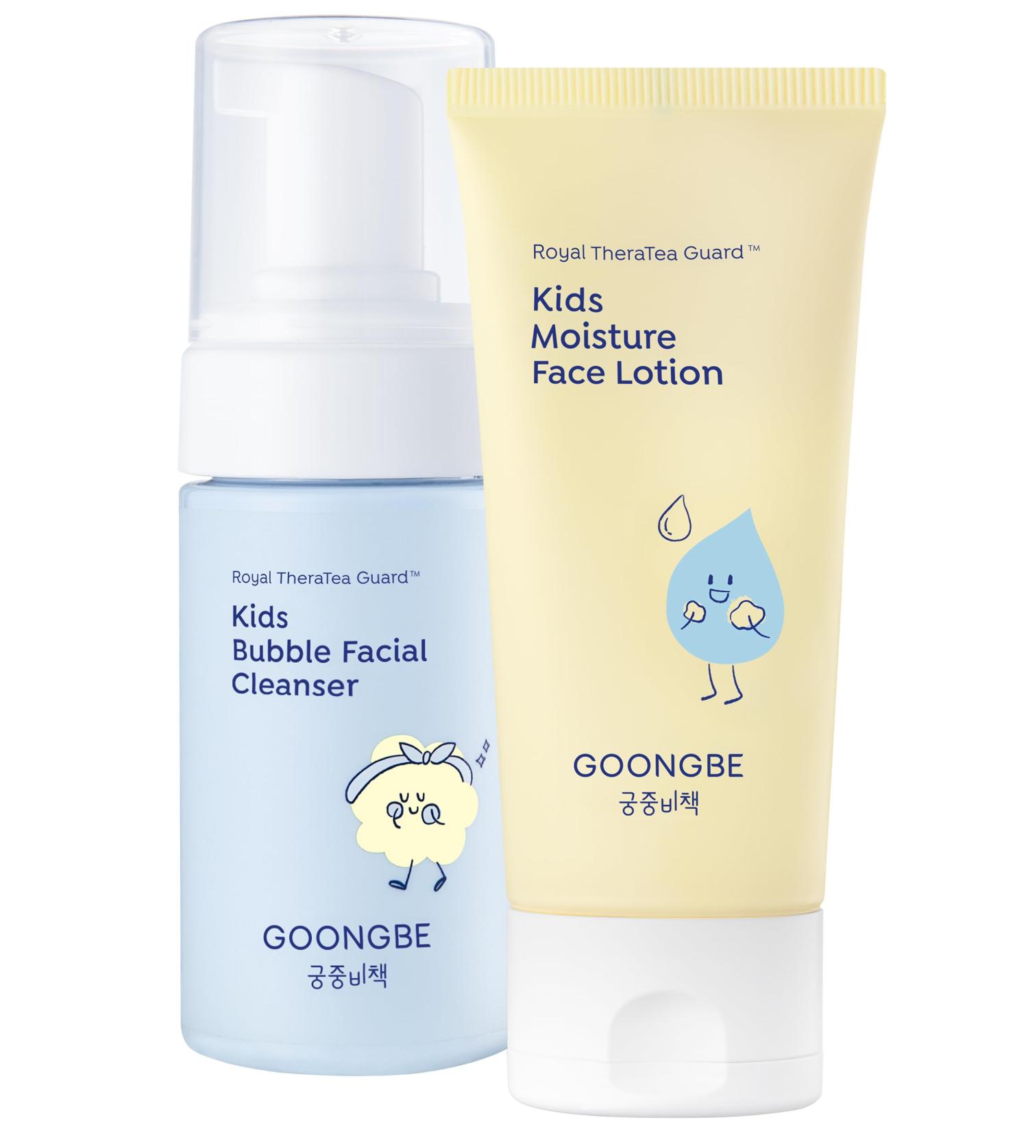 GOONGBE Kids Facial Bubble Wash and Lotion- Korean Low pH Face Cleanser & Moisturizer with Cica & Panthenol - Allergen-Free Formula 3.38 fl.oz. & 2.7 oz. - Buy Online on GoSupps.com