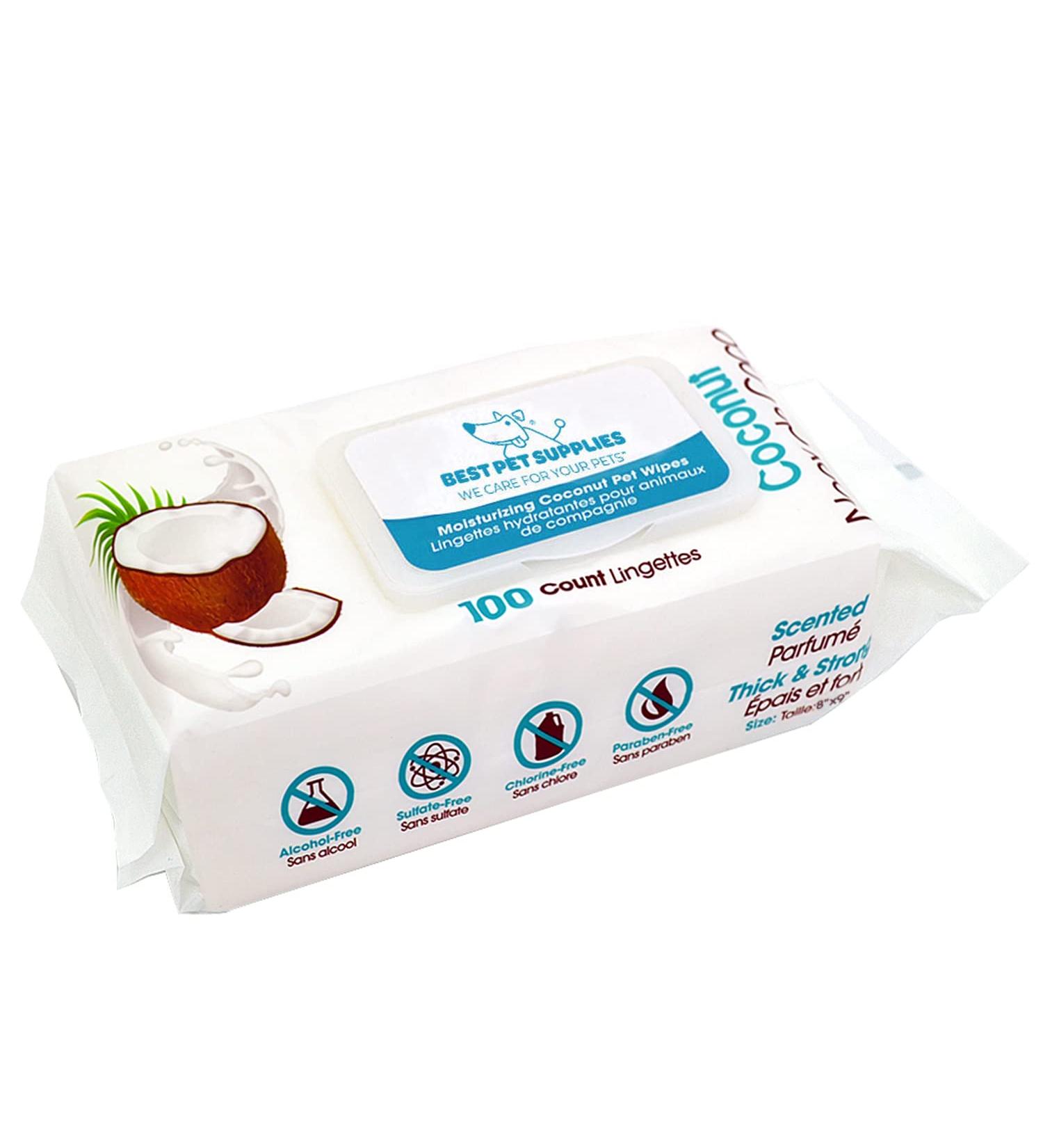 Coconut-Scented Moisturizing Pet Wipes for Dogs & Cats | Gentle Plant-Derived Formula | Extra Soft & Strong | 100 Count - Buy Online on GoSupps.com