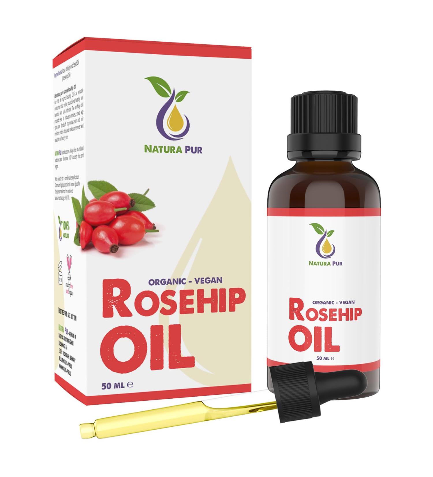 Organic Rosehip Oil 50ml - Cold Pressed Vegan Anti-Aging Oil for Face, Skin, Body & Hair - Buy Online on GoSupps.com
