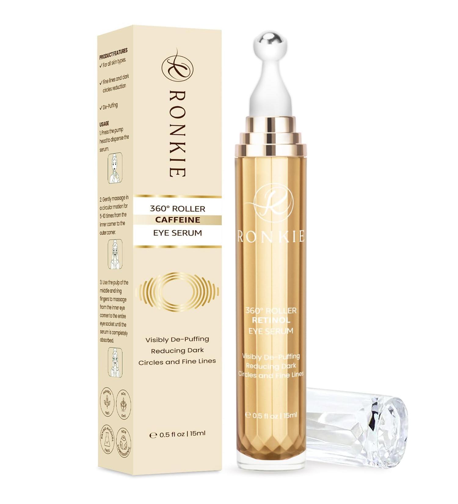 RONKIE Eye Cream for Dark Circles: Under Eye Cream with Caffeine Retinol - Reduces Under Eye Bags and Fine Lines Gold - Buy Online on GoSupps.com