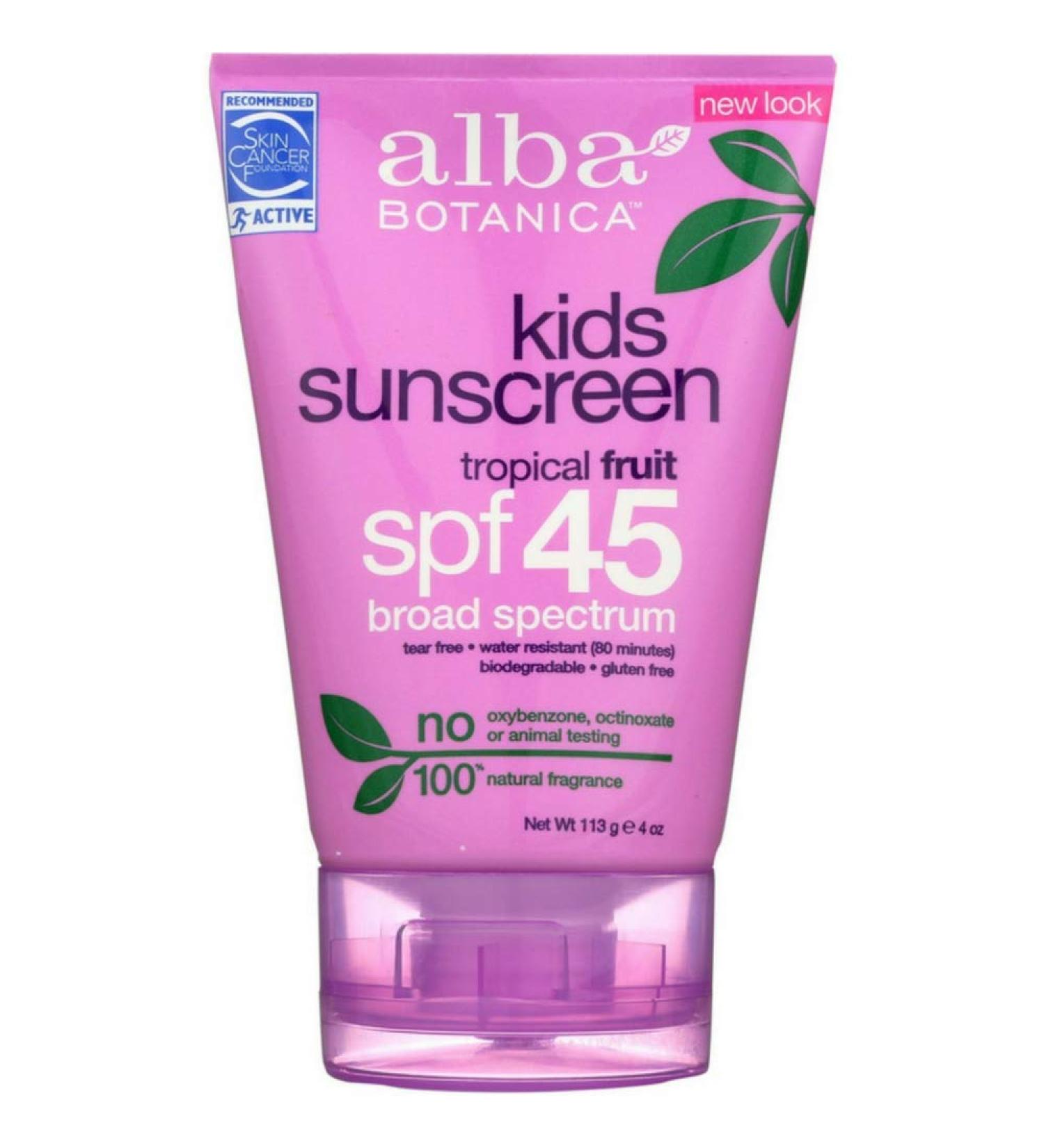 Alba Botanica Kids Sunscreen SPF 45 Tropical Fruit 4 oz (Pack of 4)
