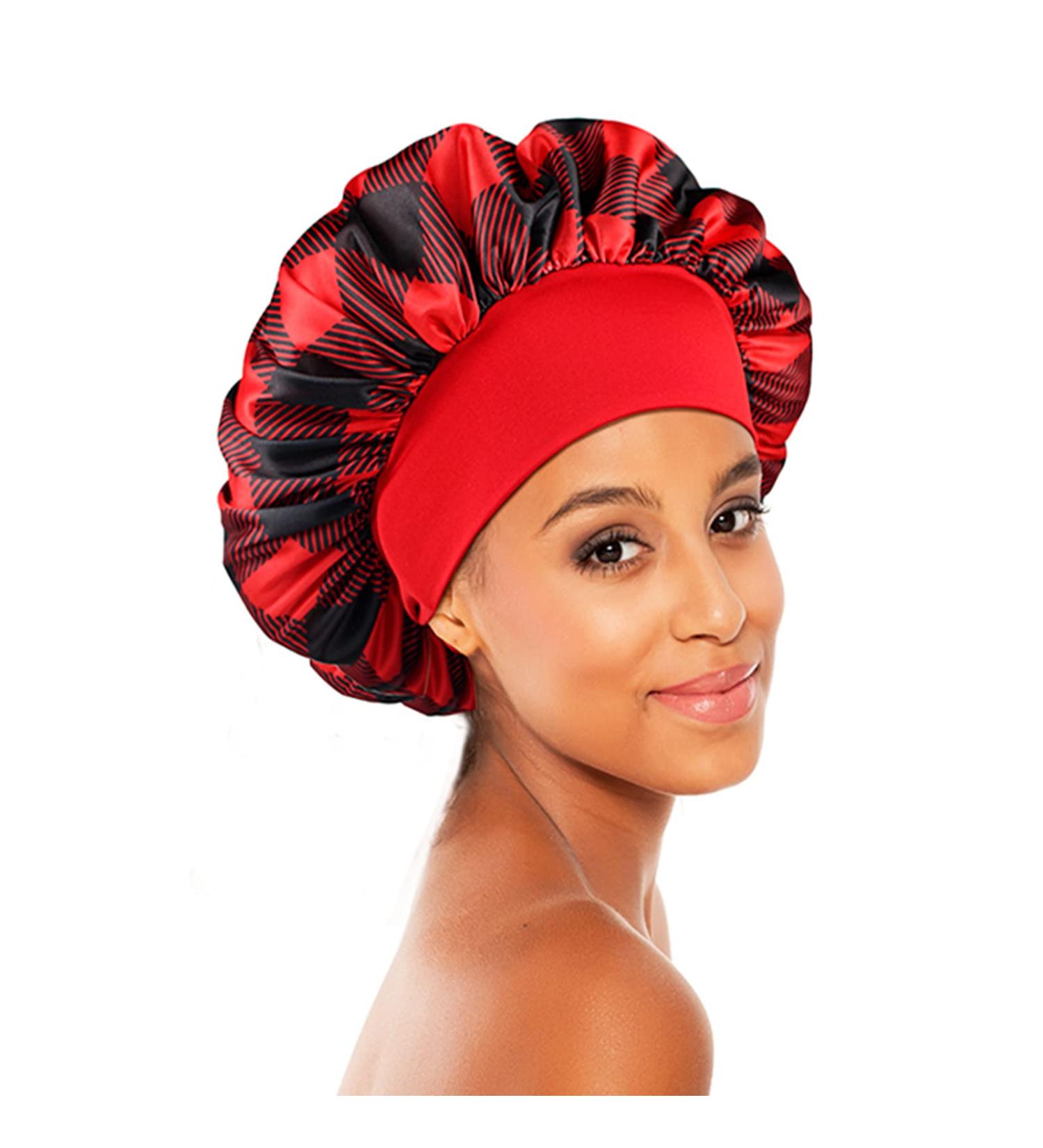 Women Satin Bonnet Cap - Red | Wide Band Adjust Hats for Night Sleep - Buy Online on GoSupps.com