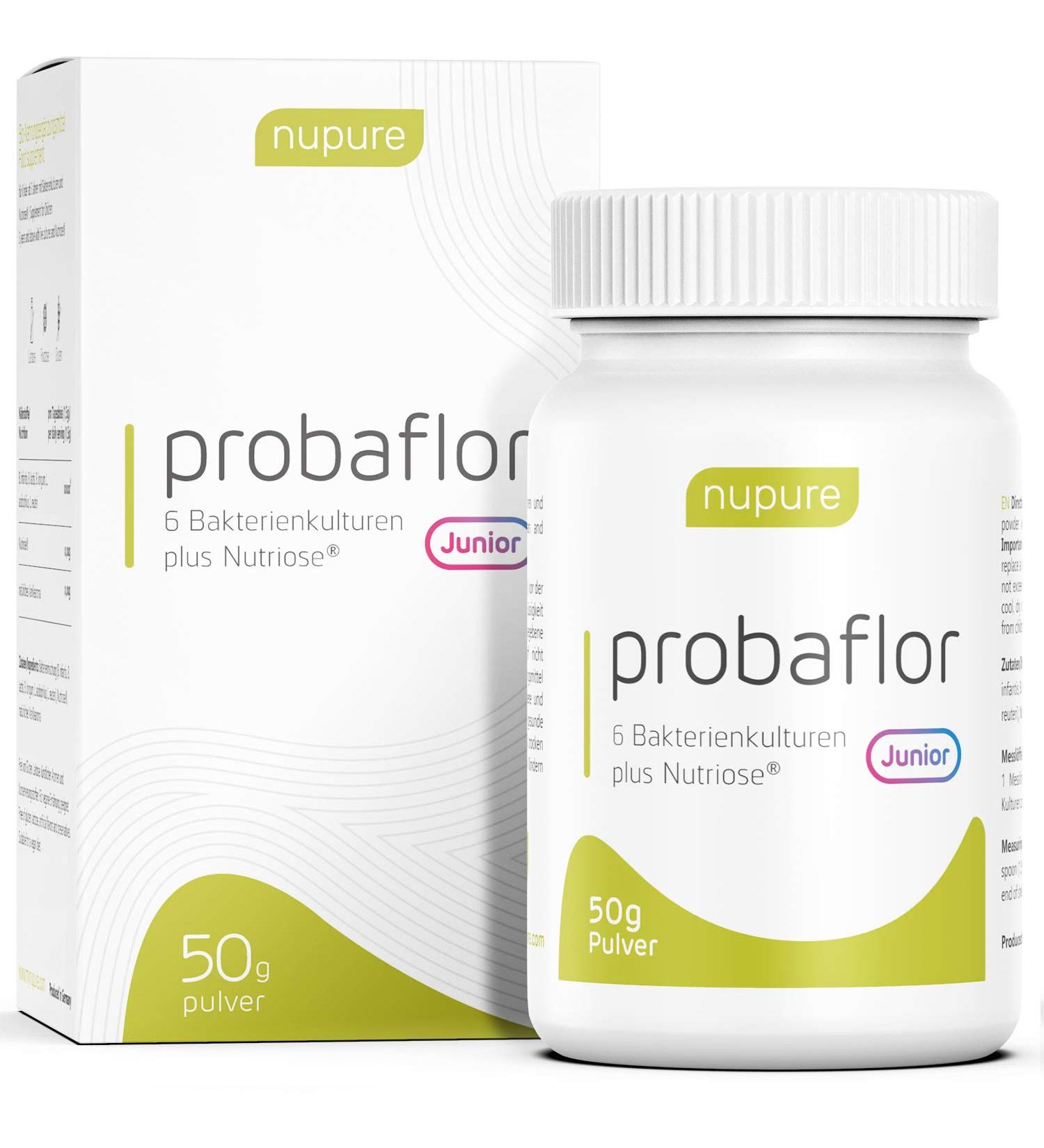 Nupure Probaflor JR 50G - Daily Gut Powder for Kids 3+ | 6 Probiotic Strains 2 Billion KBE Supports Digestive Health & Antibiotic Recovery - Buy Online on GoSupps.com