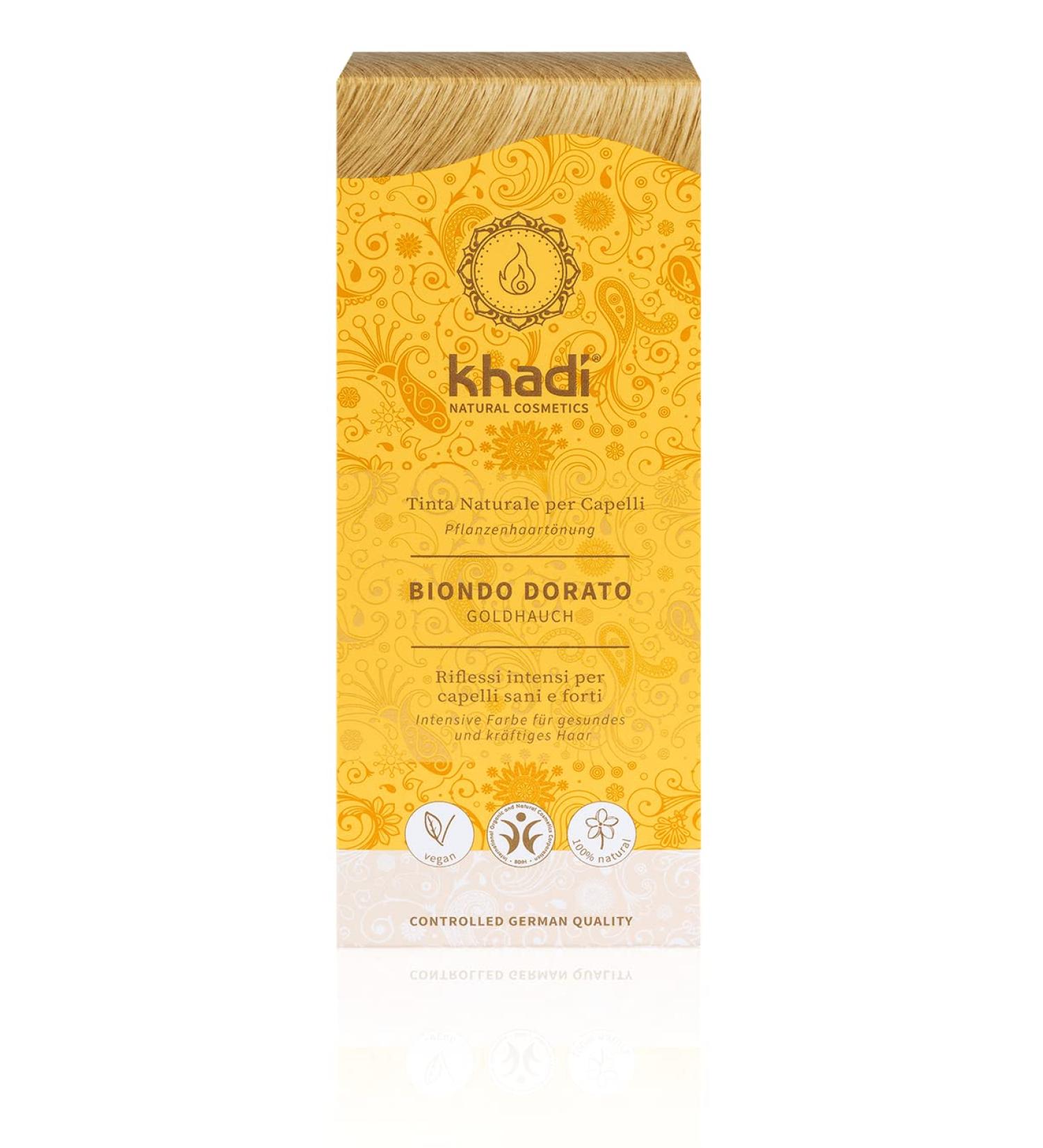Khadi Gold Breath Plant Hair Color | 100% Vegan & Natural | Shiny Gold Shimmer | Golden Blond to Brilliant Copper | 100g Certified Natural Cosmetics - Buy Online on GoSupps.com