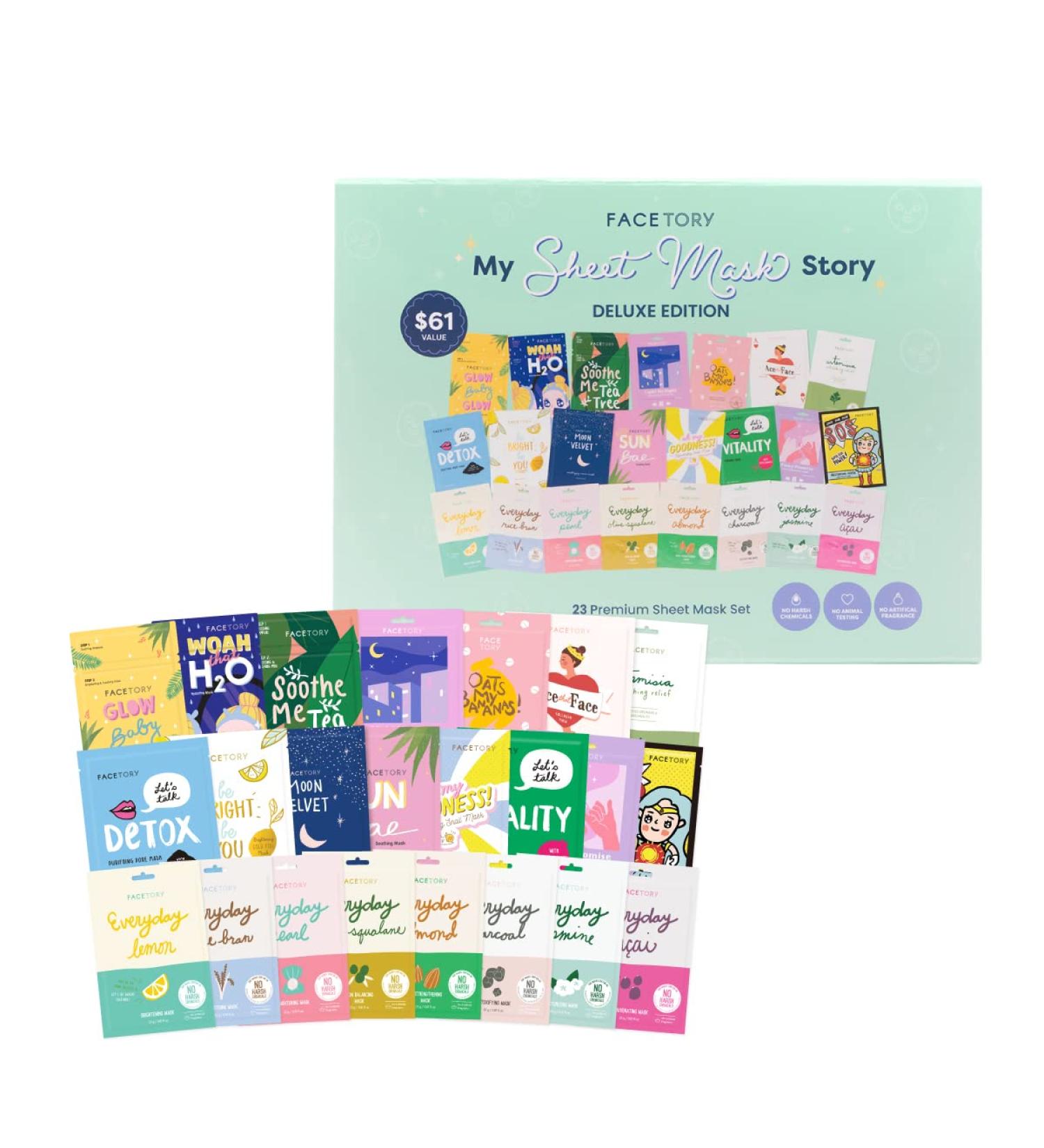 Facetory 23 Sheet Mask Gift Set - Hydrating and Radiance-Boosting Masks with Aloe, Niacinamide, and Hyaluronic Acid for All Skin Types - Buy Online on GoSupps.com