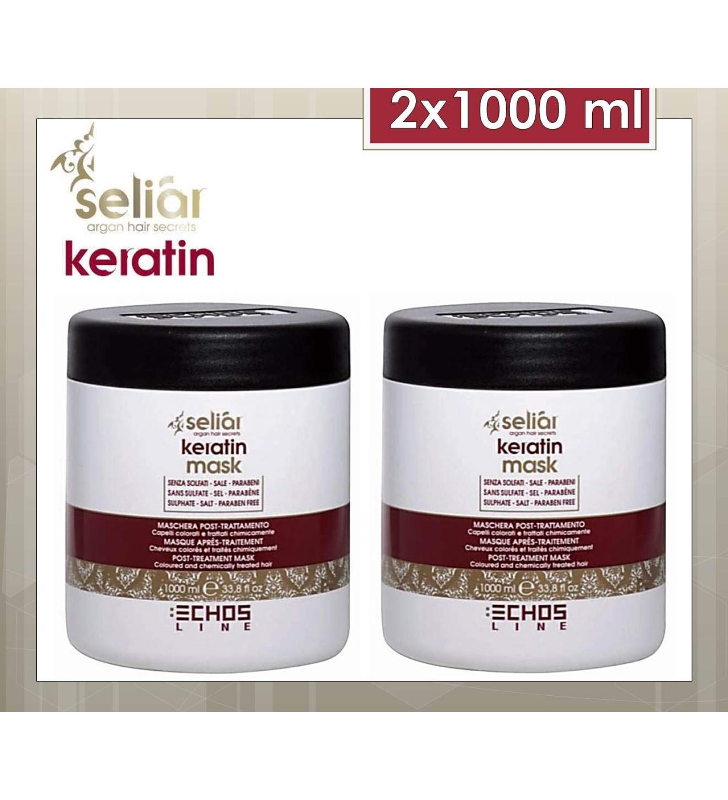 ECHOSLINE Seliar Keratin Lot de 2 masques post-traitement pour cheveux color s et trait s chimiquement (1000 ml)