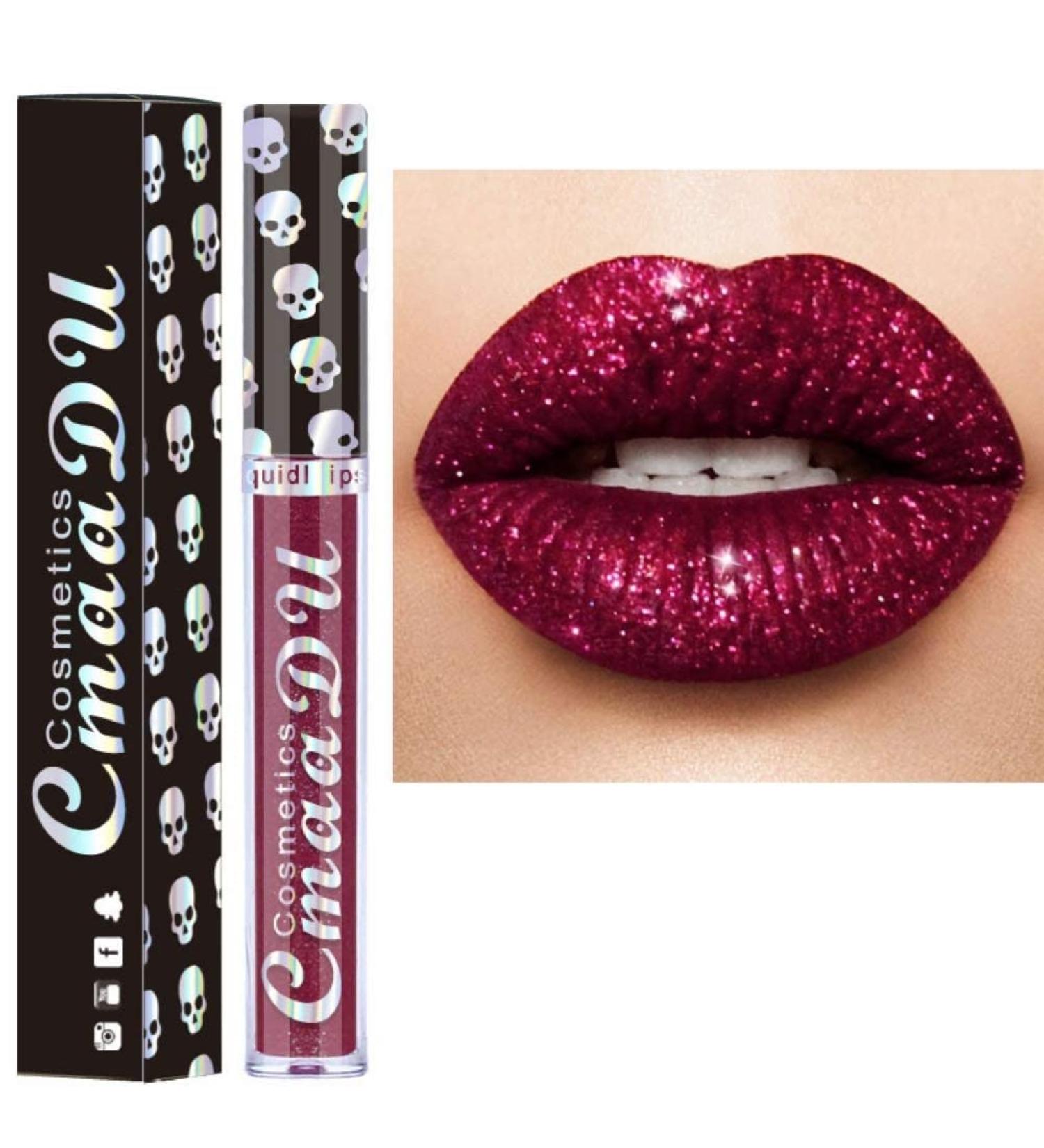 Allbesta 8 Colors Diamond Glitter Lip Gloss - Long Lasting Metallic & Matte Skull Liquid Lipstick - Shimmer Makeup - Buy Online on GoSupps.com