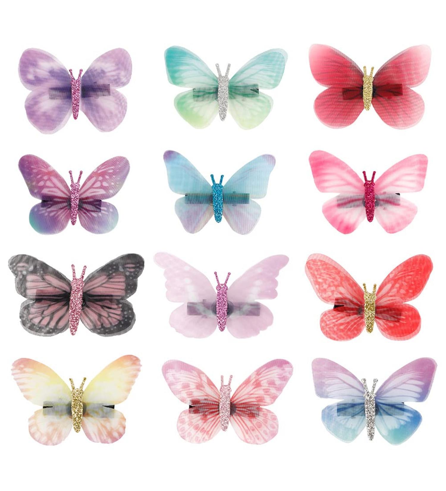 Glitter Butterfly Hair Clips - 12 Pack 3D Sparkle Hair Accessories for Girls & Women | International Shipping Available - Buy Online on GoSupps.com
