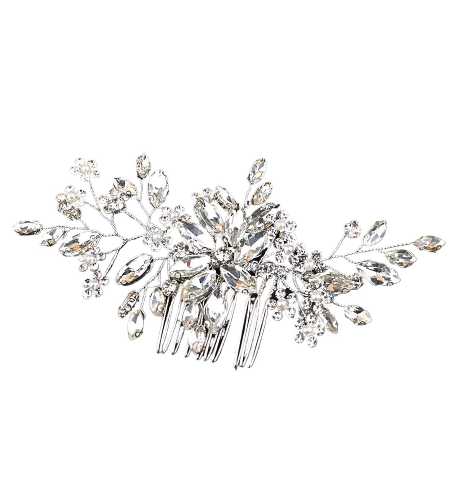 Bride Hair Accessories Lightweight Wedding Hair Clip Floral Leaf Bridal Hair Comb Exquisite Wedding Hair Clip Multipurpose Diamond Hair Accessories for Women Girls Sliver - Buy Online on GoSupps.com