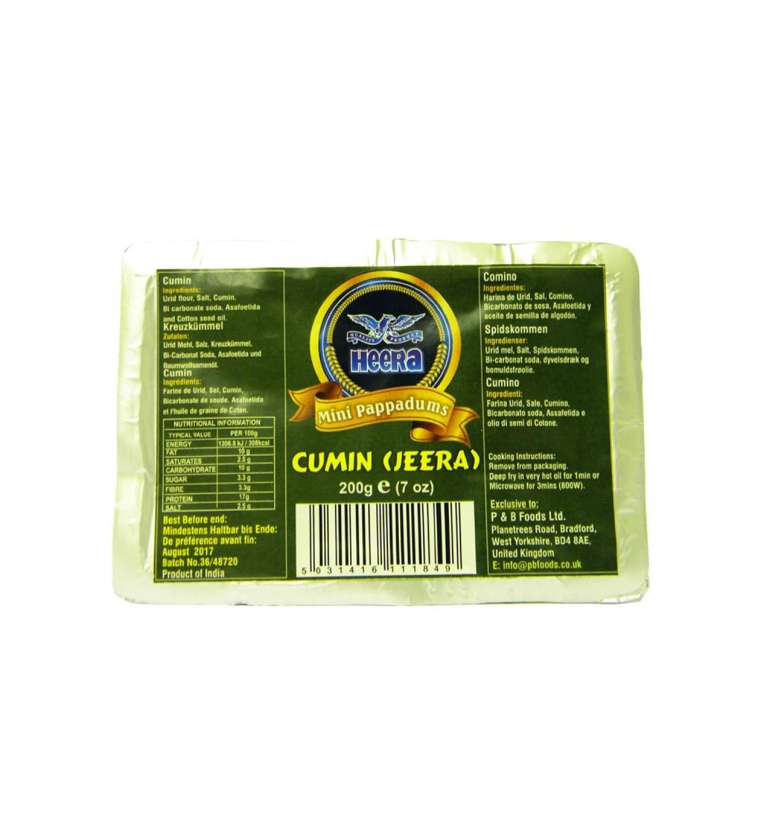 Heera Mini Pappadums Cumin (Jeera) 400g - Pack of 2 | Authentic Indian Snack - Buy Online on GoSupps.com