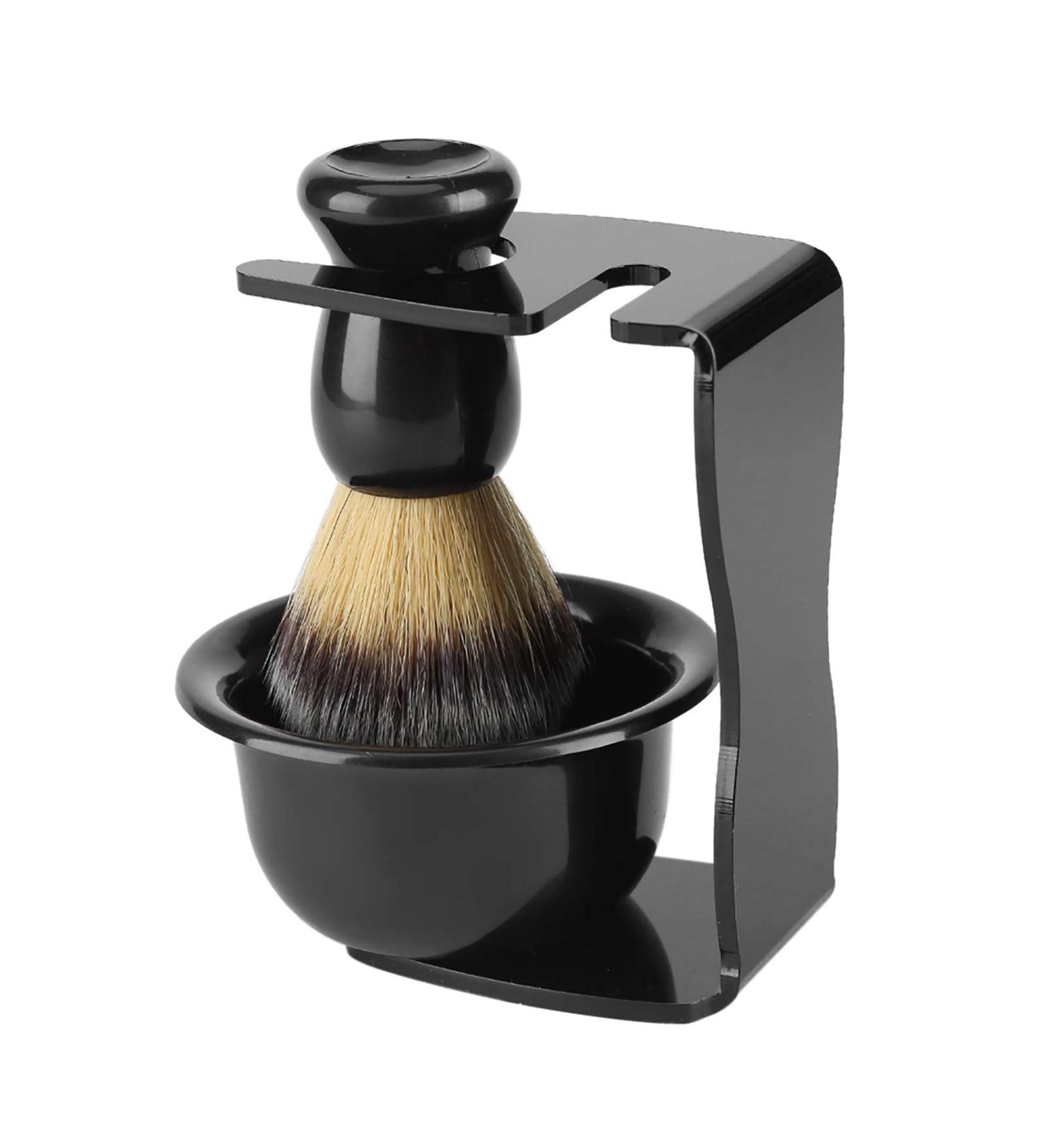 Premium 3-Piece Shaving Brush Set with Nylon Bowl & Stand | Perfect for Beard Grooming | International Shipping Available - Buy Online on GoSupps.com