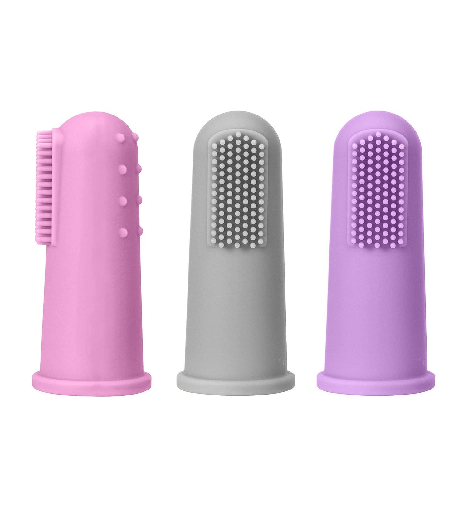 Silicone Finger Toothbrush for Toddlers and Baby Teething Massager - Gentle Oral Hygiene Training - 3 Pack (Girls) - Buy Online on GoSupps.com