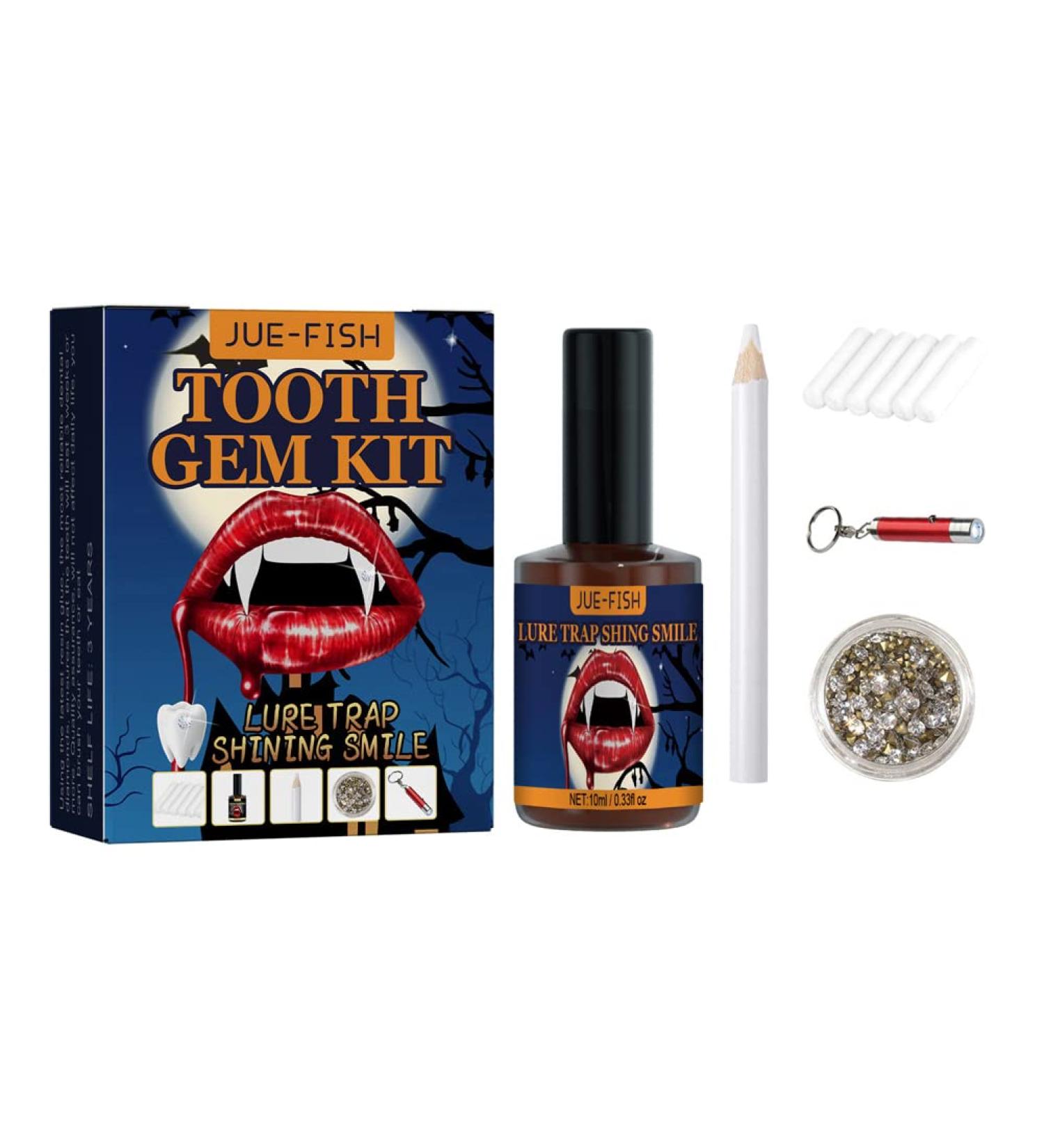 Tooth Gemstone Set - DIY Tooth Jewelry Kit with Glue & Light Hardening - Perfect for Halloween Decoration - Buy Online on GoSupps.com