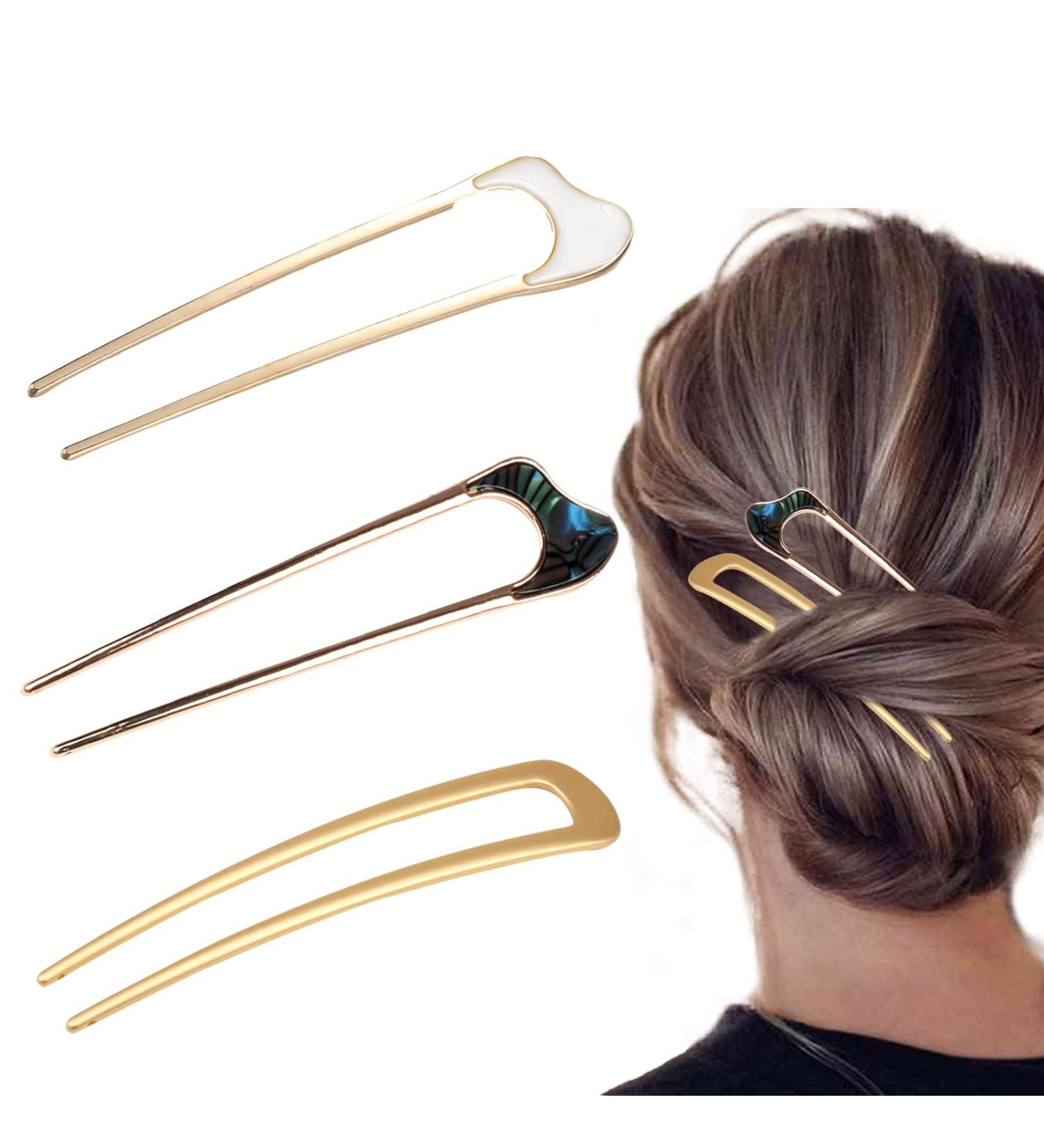 French Style Hair Clip Hairpin Fork 3 Pieces Bowl Hairpin Metal Hair Pin Metal U-shaped Hairpin U Shape Hair Sticks Metal Hair Fork Metal Hair Clips - Buy Online on GoSupps.com