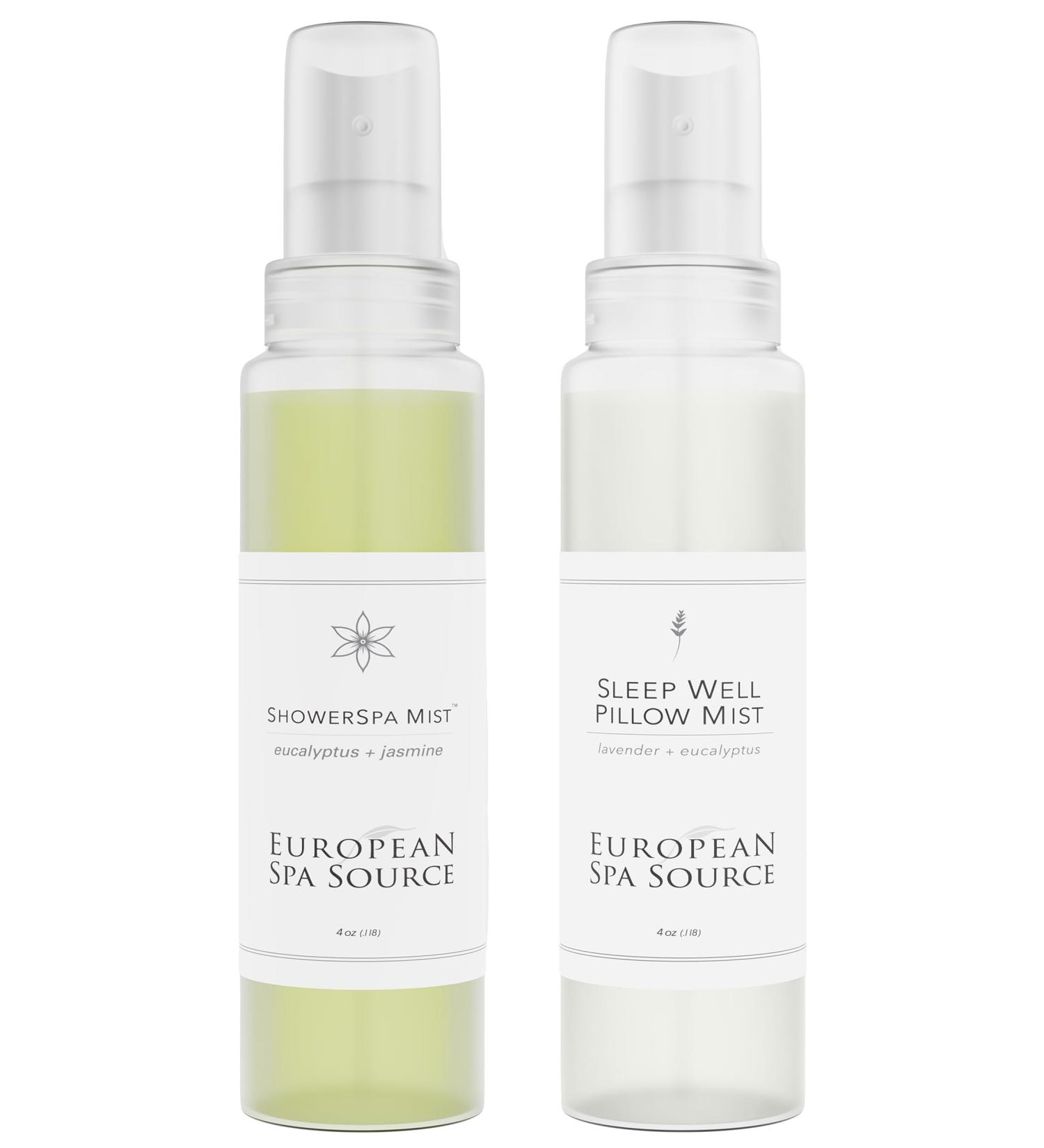 European Spa Source Jasmine + Eucalyptus ShowerSpa Mist & Lavender + Eucalyptus Pillow Mist Sprays Bundle for Aromatherapy at Home Spa Experience and Tension Relief 4 fl oz. (Each) - Buy Online on GoSupps.com