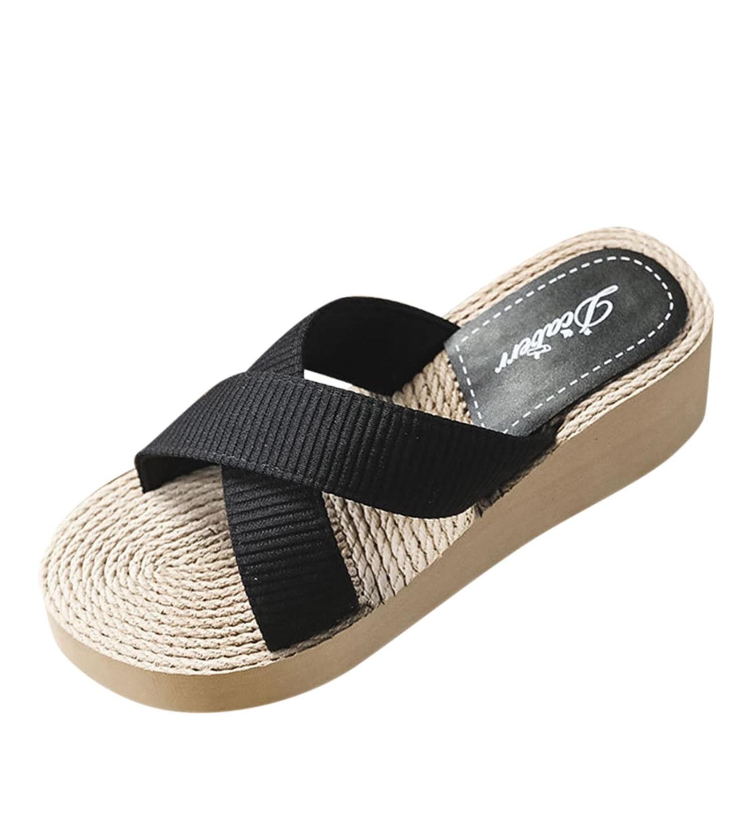 HSYHKDSY Women's Wedge Heel Plateaus Sandals - Elegant Glittering Summer Shoes for Vacation - Comfortable Casual Footwear in Black (5.5 UK) - Buy Online on GoSupps.com