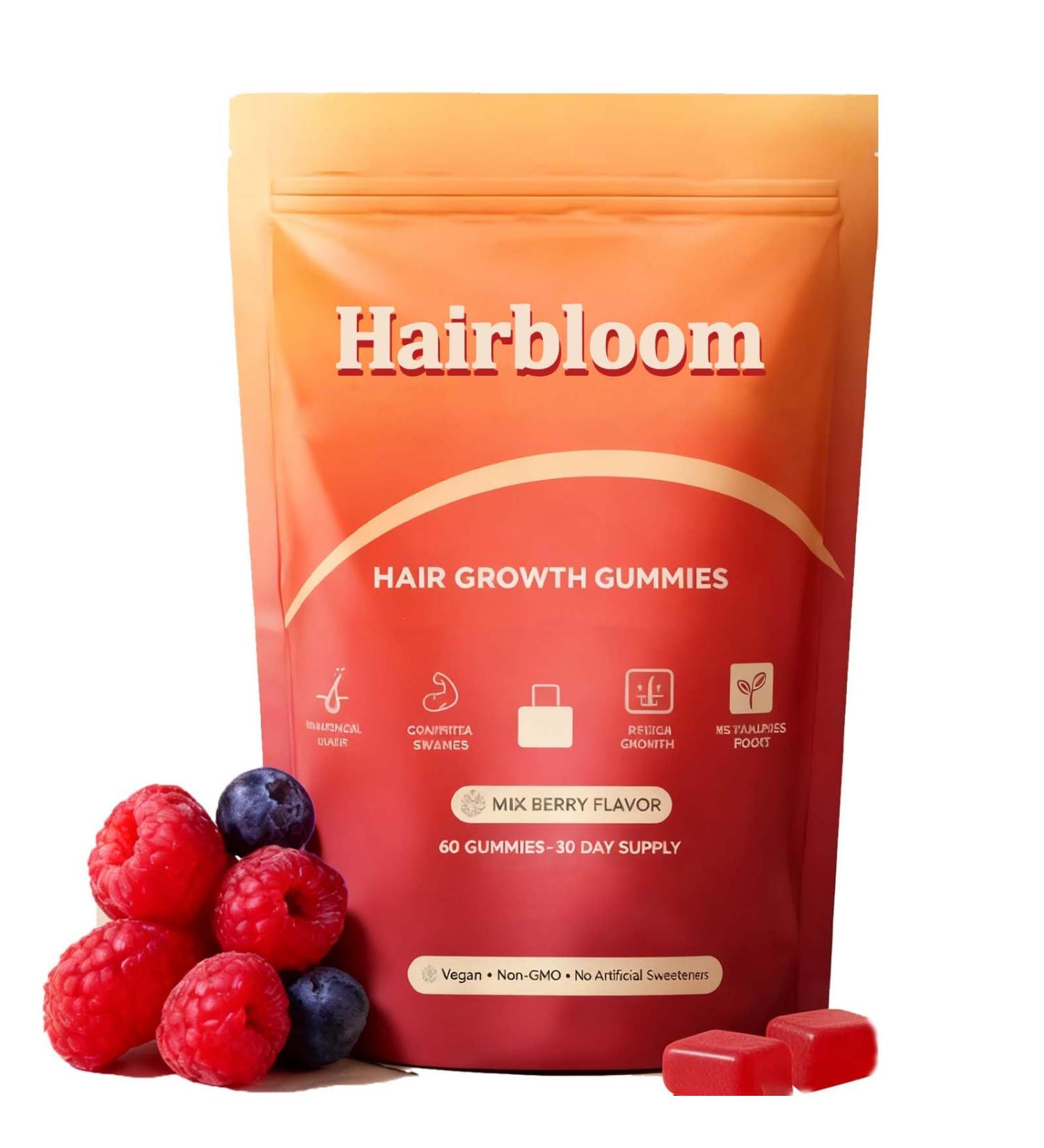 Juvein Hairbloom Hair Growth Gummies Daily Hair Nourishment with Biotin Collagen & Botanical Extracts Supports Thicker Stronger & Healthier-Looking Hair Mixed Berry Flavor 60 Gummies