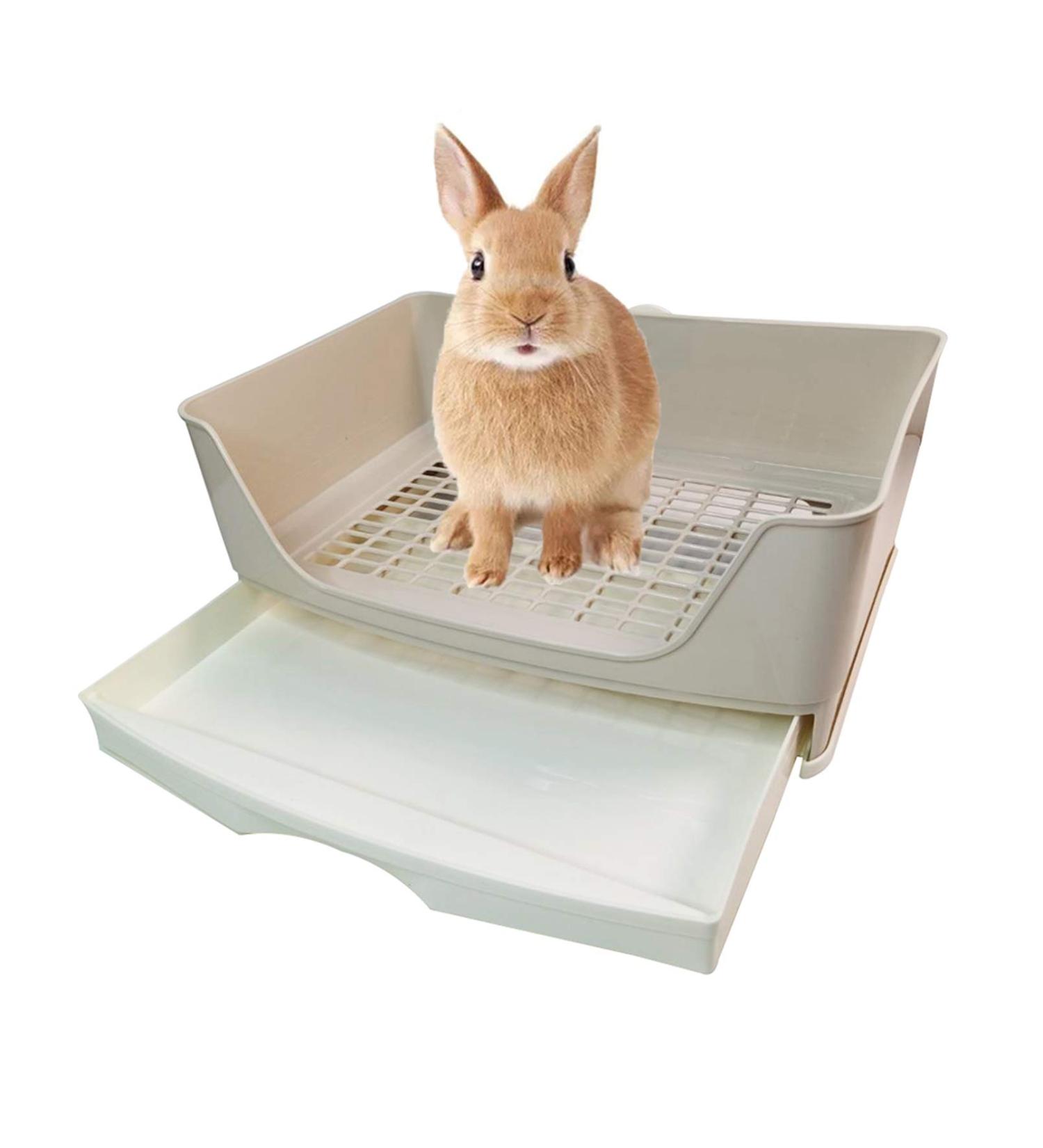 Kathson Large Rabbit Litter Box - Potty Corner Toilet with Drawer for Small Pets - Brown - Buy Online on GoSupps.com