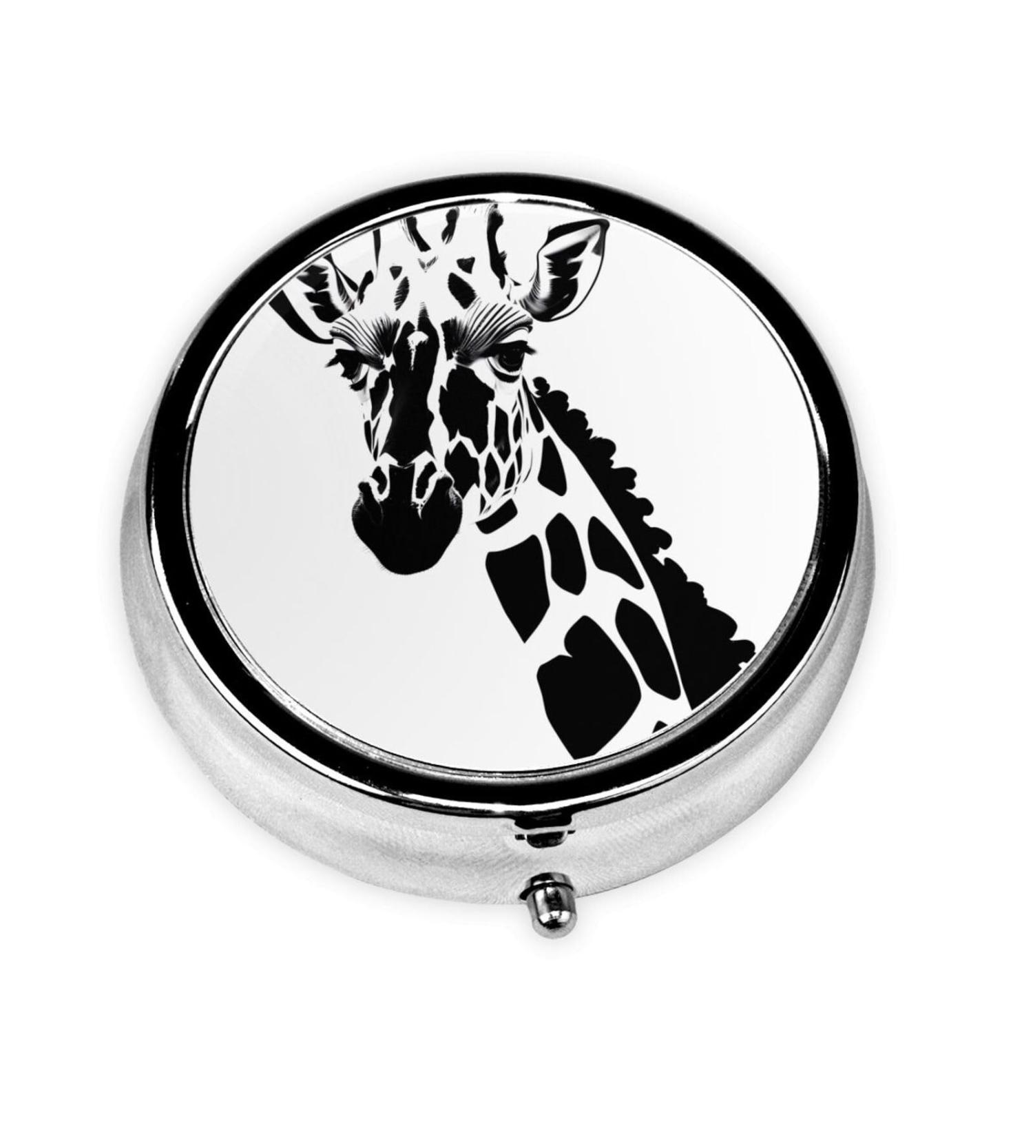 Black and White Giraffe Round Pill Box - 3 Compartment Organizer | Portable Travel Pill Box for Easy Medication Management - Buy Online on GoSupps.com