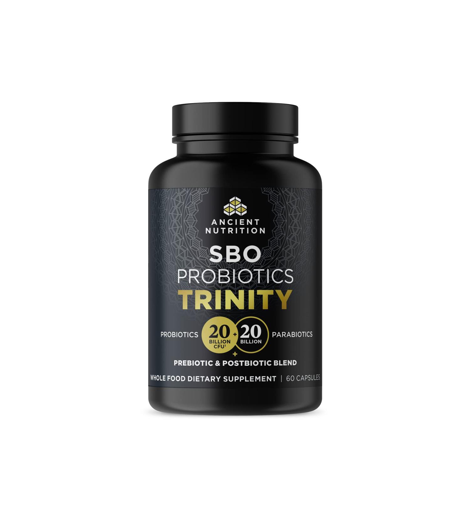 Ancient Nutrition SBO Probiotic Trinity Daily Care Probiotics for Digestive Health 40 Billion Blend of Prebiotics Probiotics Postbiotics and Parabiotics Reduces Occasional Bloating 60 Count - Buy Online on GoSupps.com