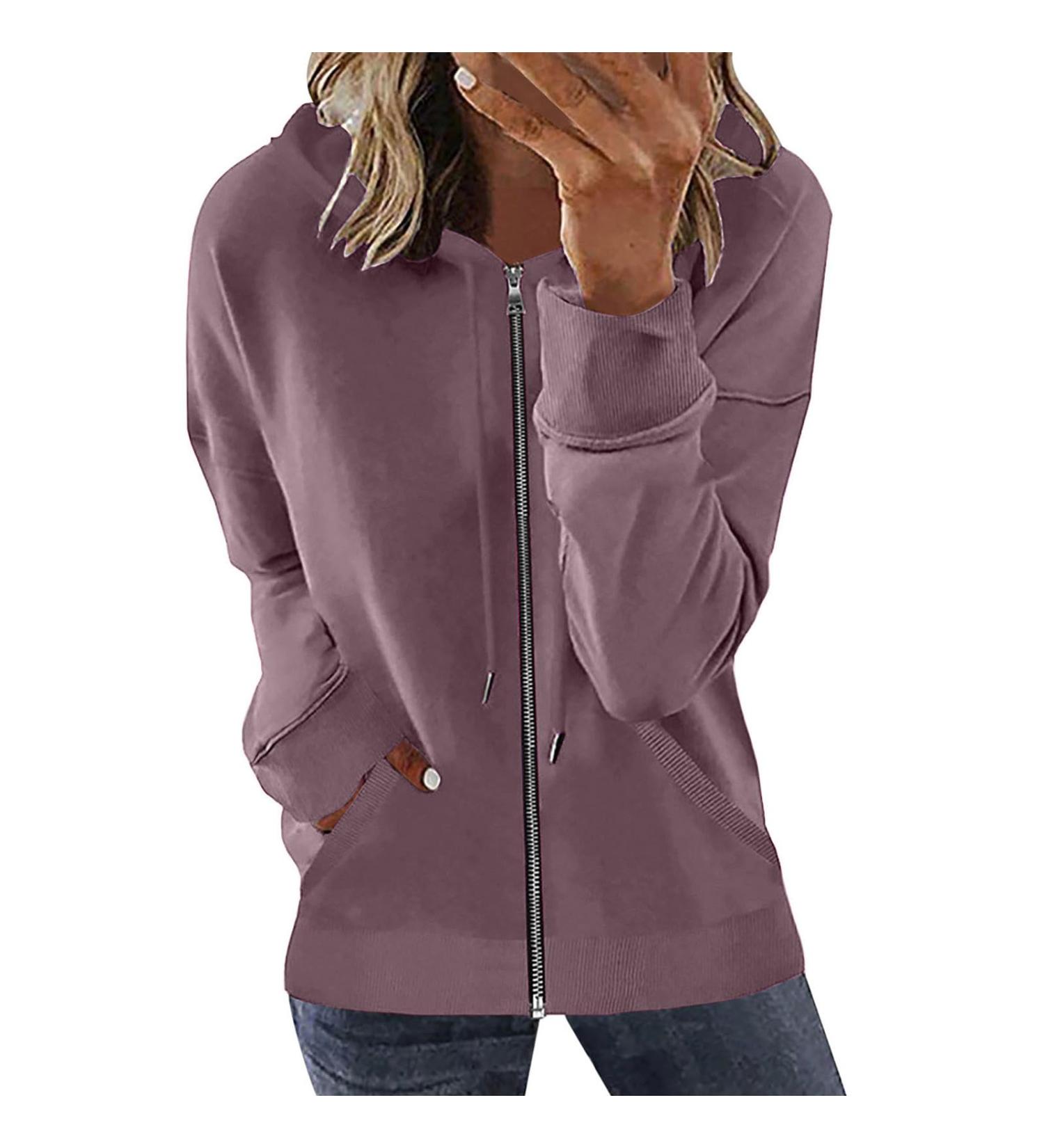 oelaio Fashion Woman Long Sleeve Zipper Open Front Loose Outerwear Printing Blouse Coat Tops Pockets Hooded Blouse Purple XX-Large - Buy Online on GoSupps.com