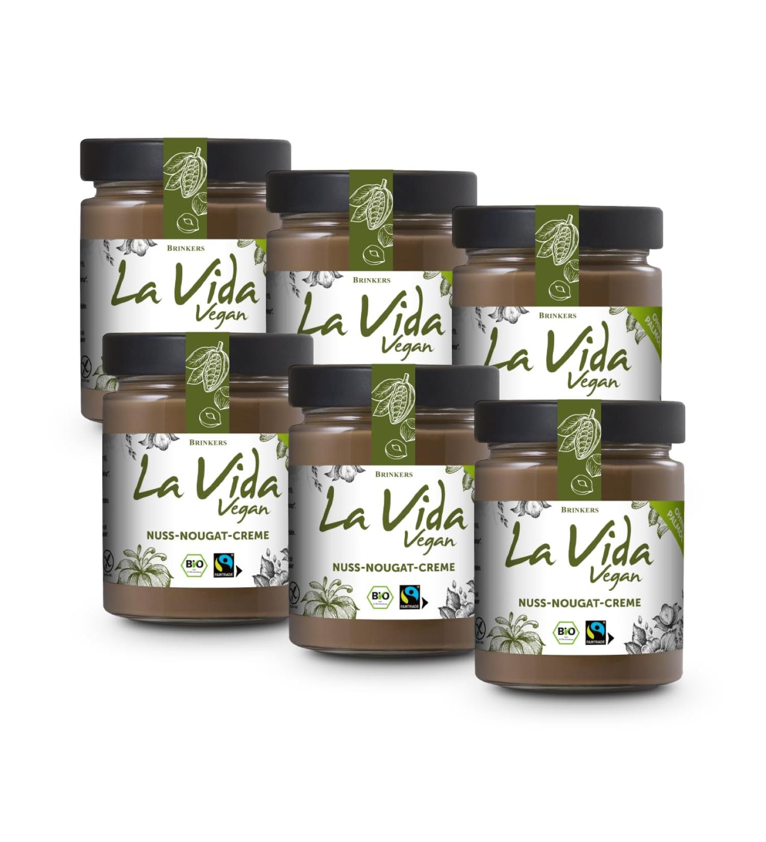 Brinkers La Vida Vegan Nut Nougat Cream - 6x600g Organic & Gluten-Free Bread Spread for Breakfast - Palm Oil Free - Buy Online on GoSupps.com