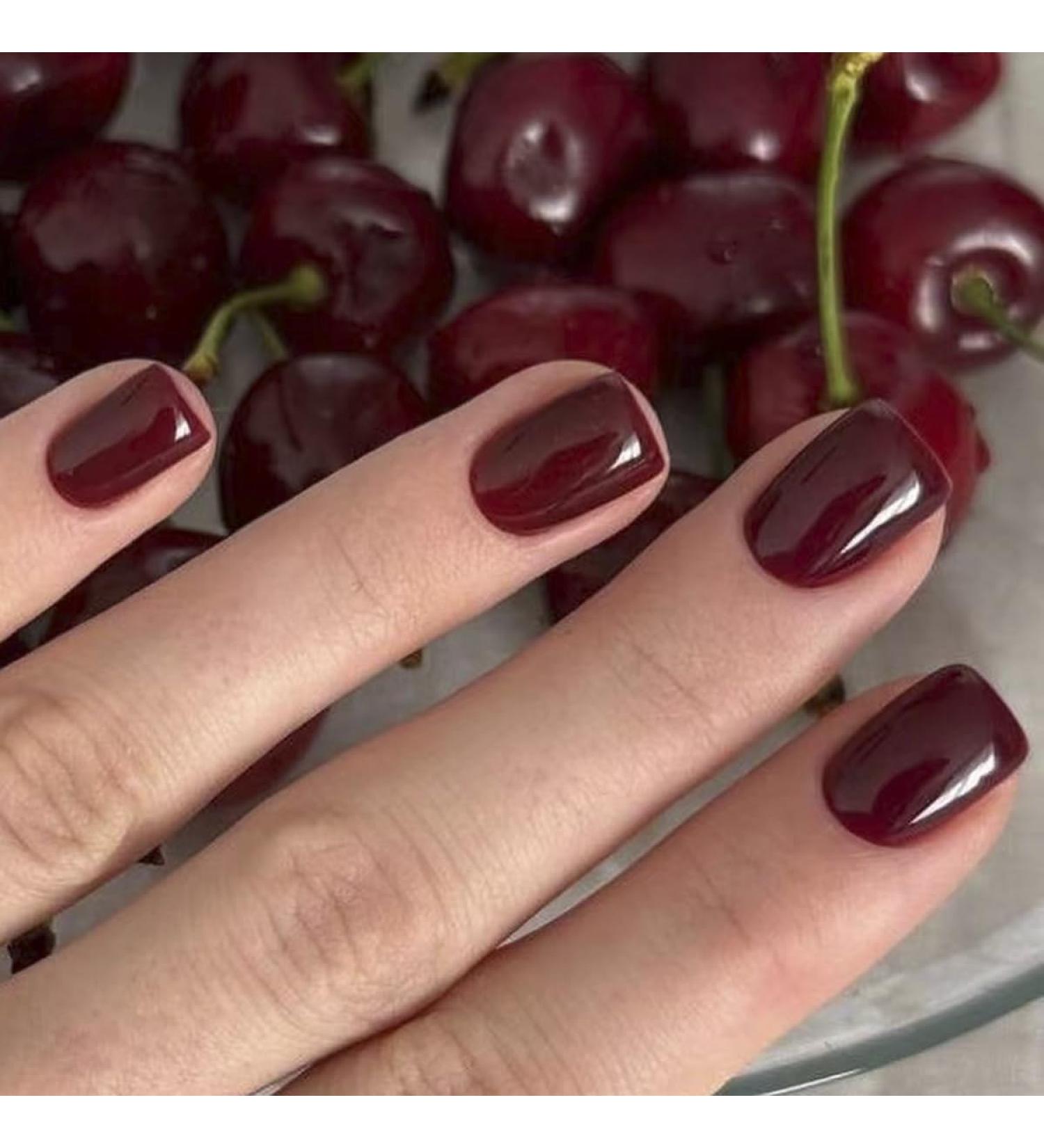 Buy Mouyouglow Press On Nails - Cherry Red Squoval Glossy Fake Nails with Glue | Artificial Fingernails Q29 - Perfect for Easy Nail Art - Buy Online on GoSupps.com