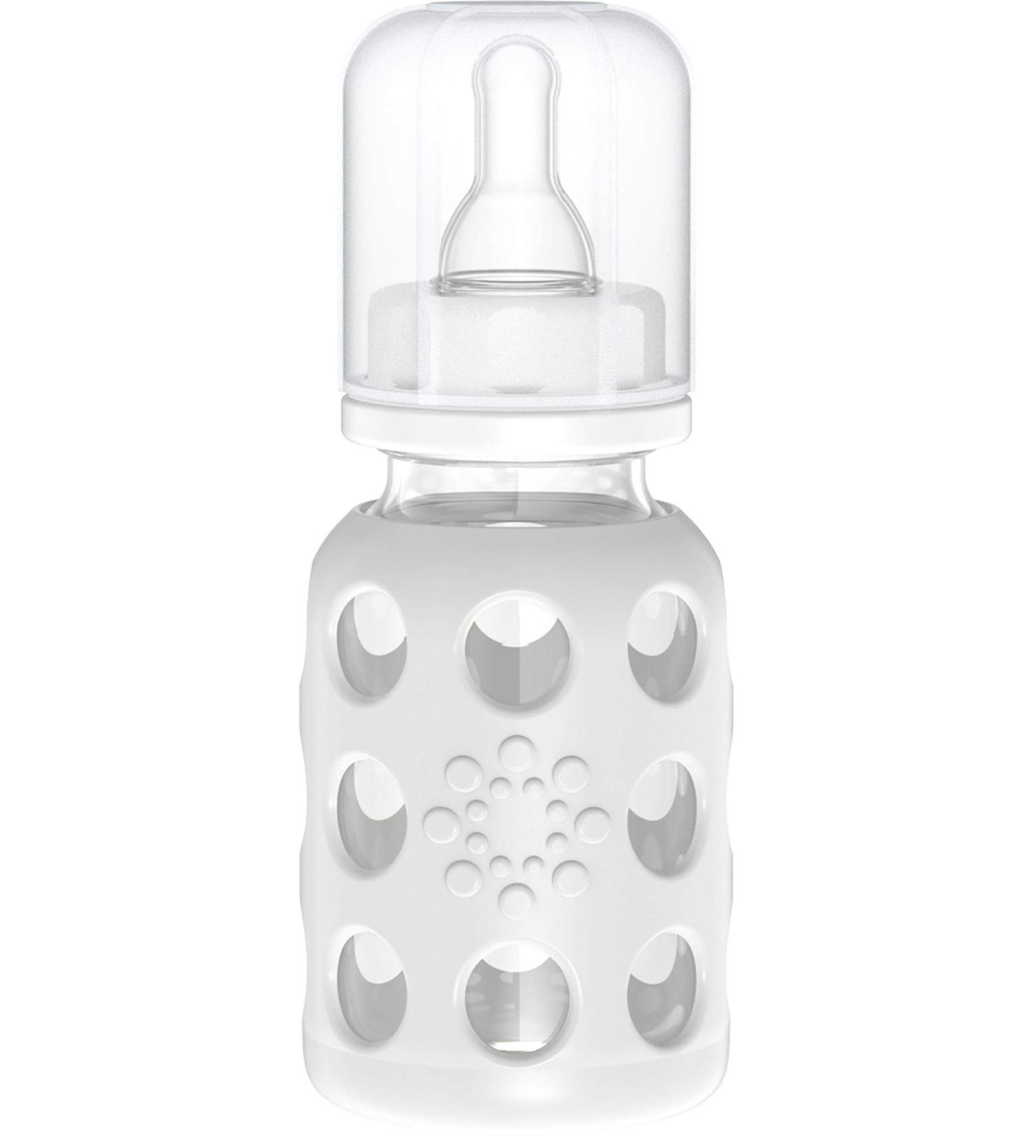 Lifefactory 4oz Glass Baby Bottle with Stage 1 Nipple, BPA-Free, Stone Gray - Buy Online on GoSupps.com