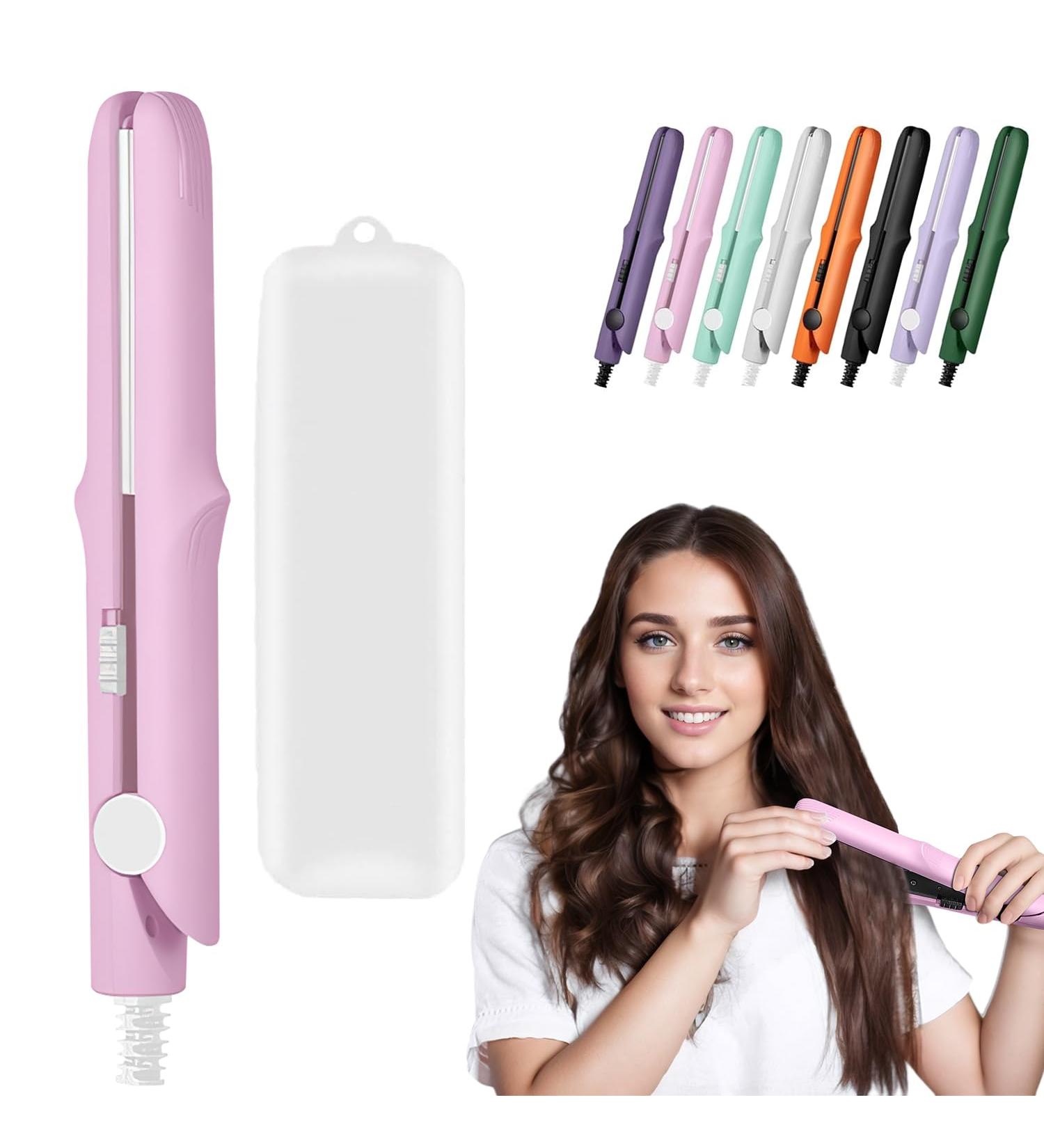 Omaky 2-in-1 Mini Curling Wand & Flat Iron - Portable Hair Straightener for All Hair Types Perfect for Travel - Pink - Buy Online on GoSupps.com