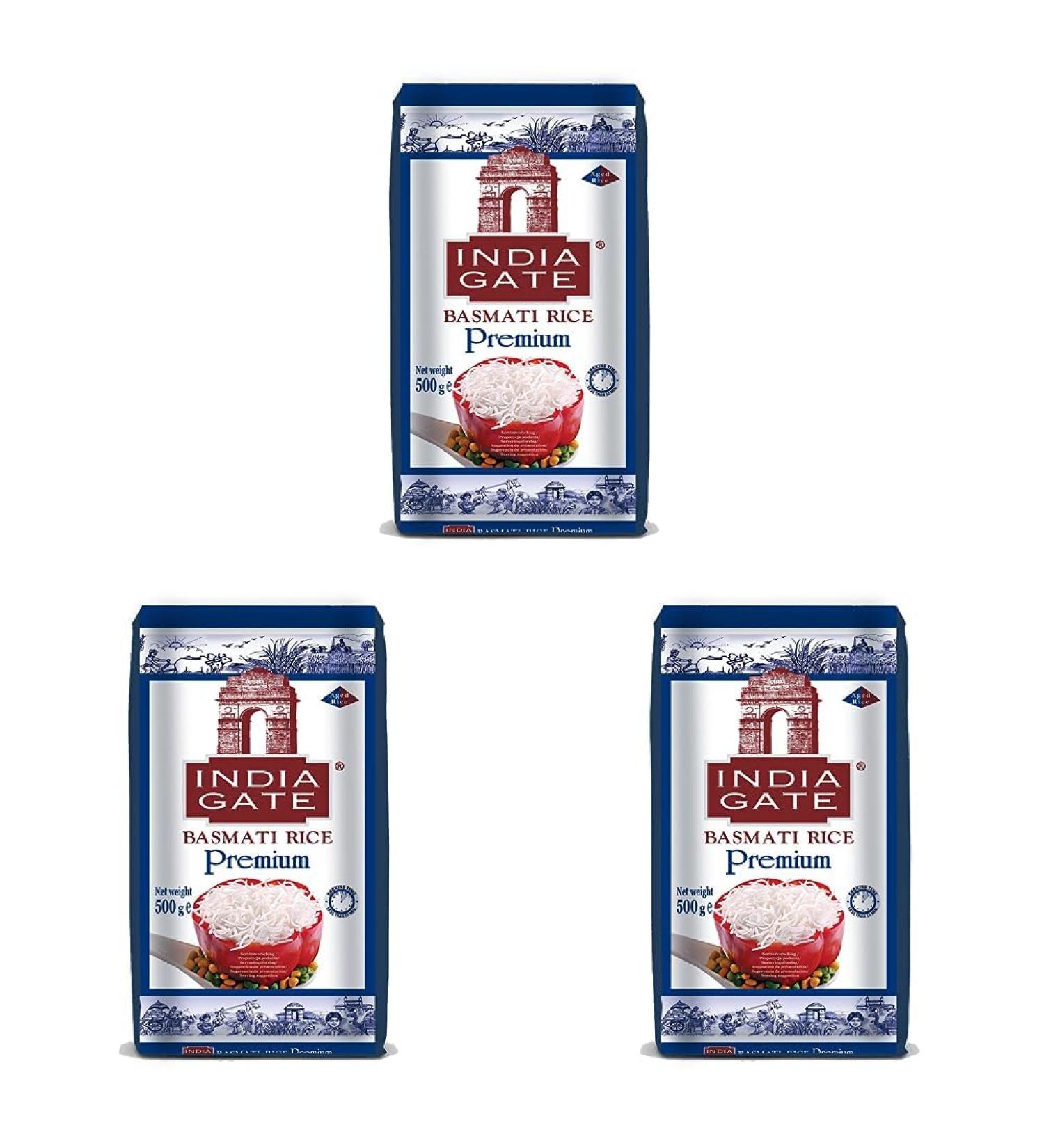 India Gate Premium Basmati Rice - Fine aromatic long grain rice from India fine long grain (1 x 500 g) (pack with 3) 500 g (3 pack)