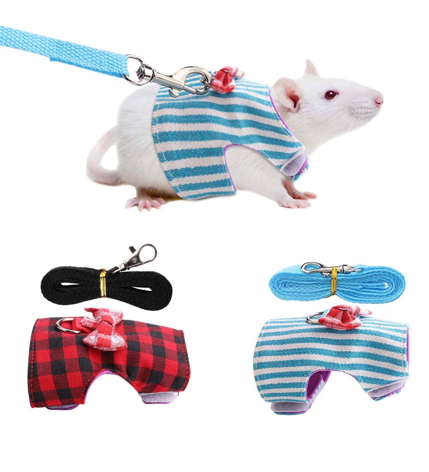 Pet Rabbit Traction Rope Pet Small Animal Bunny Hamsters Harness Chest Strap Red Grid + Blue Stripes 2 Pieces(XS) - Buy Online on GoSupps.com