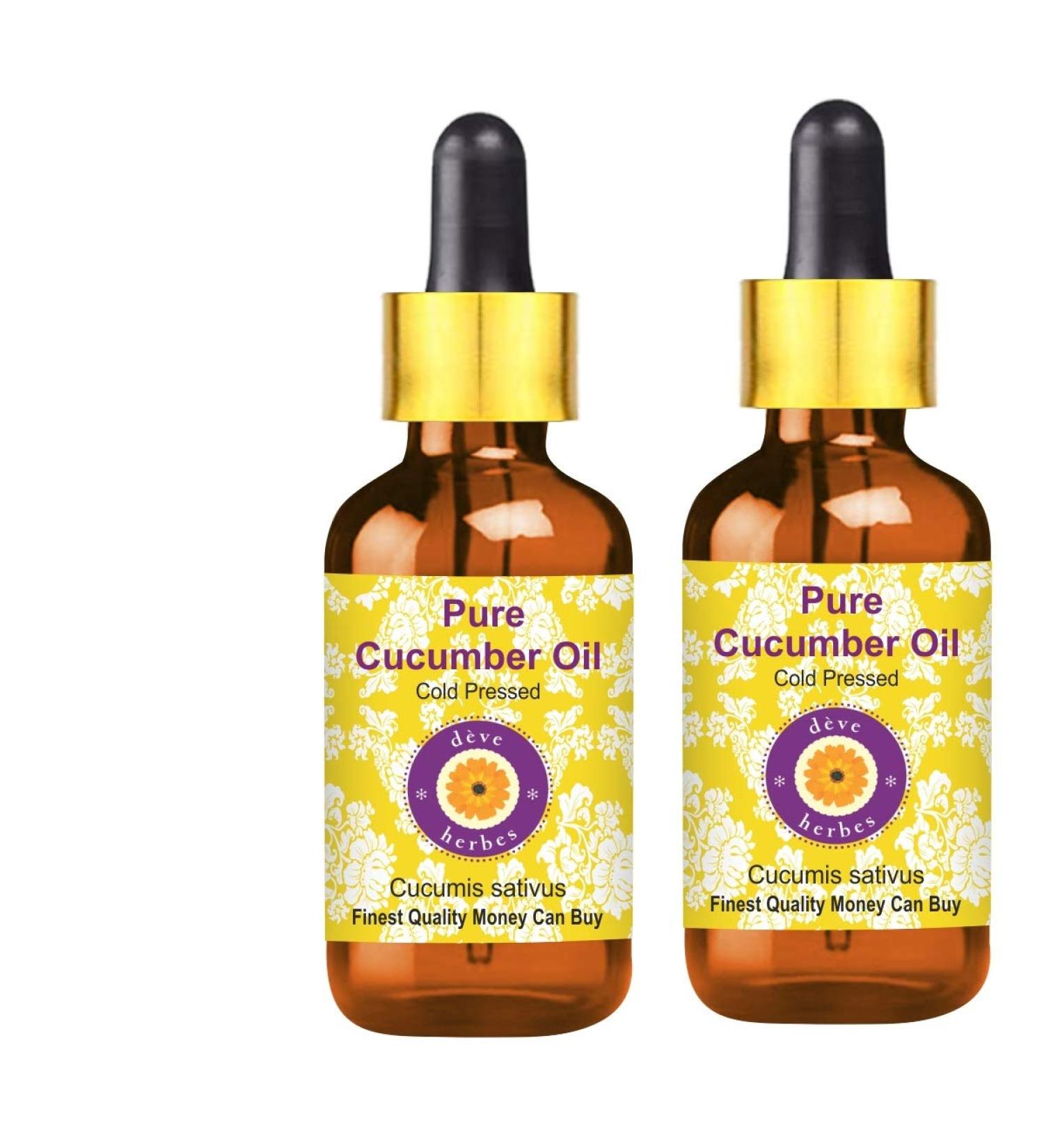 Deve Herbes Pure Cucumber Oil Cucumis sativus with Glass Dropper Cold Pressed Pack of Two 100ml X 2 6 oz - Buy Online on GoSupps.com