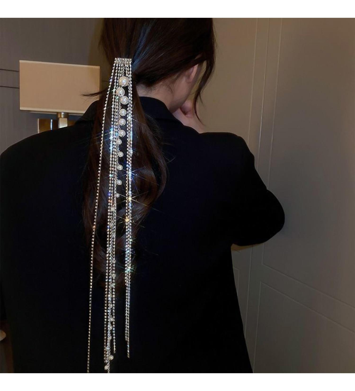 NICENEEDED Rhinestone Hair Chain Tassel Pearl Tassel Hair Extensions Chains with Clip Ponytail Multi Strand Clips Braids Pirate Head Chain Hair Accessories Jewelry for Women Girls Bridal Wedding - Buy Online on GoSupps.com