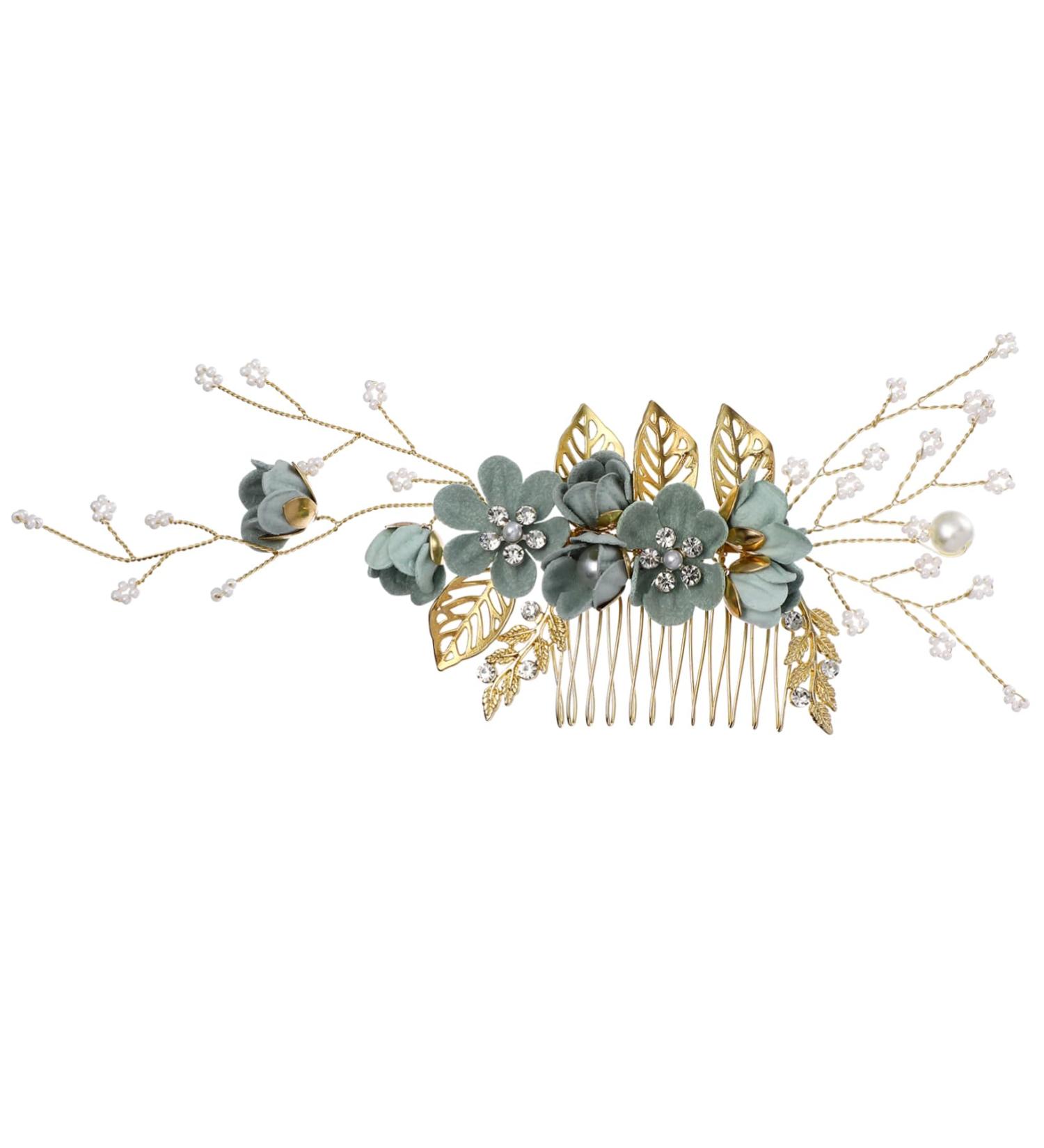 Minkissy Eucalyptus Bride Comb - Strass Decorative Alloy Bridal Hairpiece for Weddings | Medium Green Wedding Accessories - Buy Online on GoSupps.com