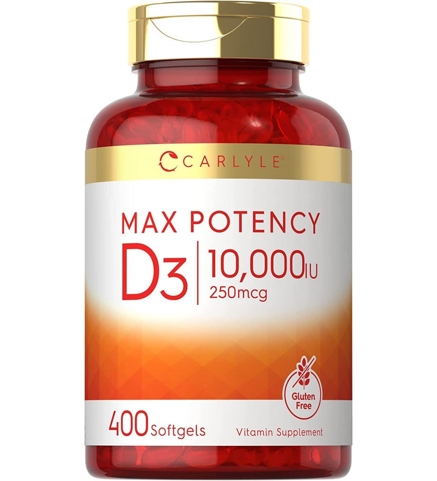 Carlyle Max Potency Vitamin D 10000 IU - 400 Softgels | Boost Immunity & Bone Health - Buy Online on GoSupps.com