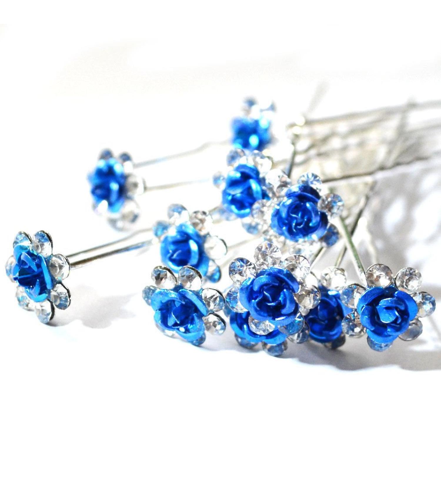 5starwarehouse 10x Bridal Wedding Prom Silver Crystal Diamante Rose Flower Hair Pins Clips Grips (Blue) - Buy Online on GoSupps.com
