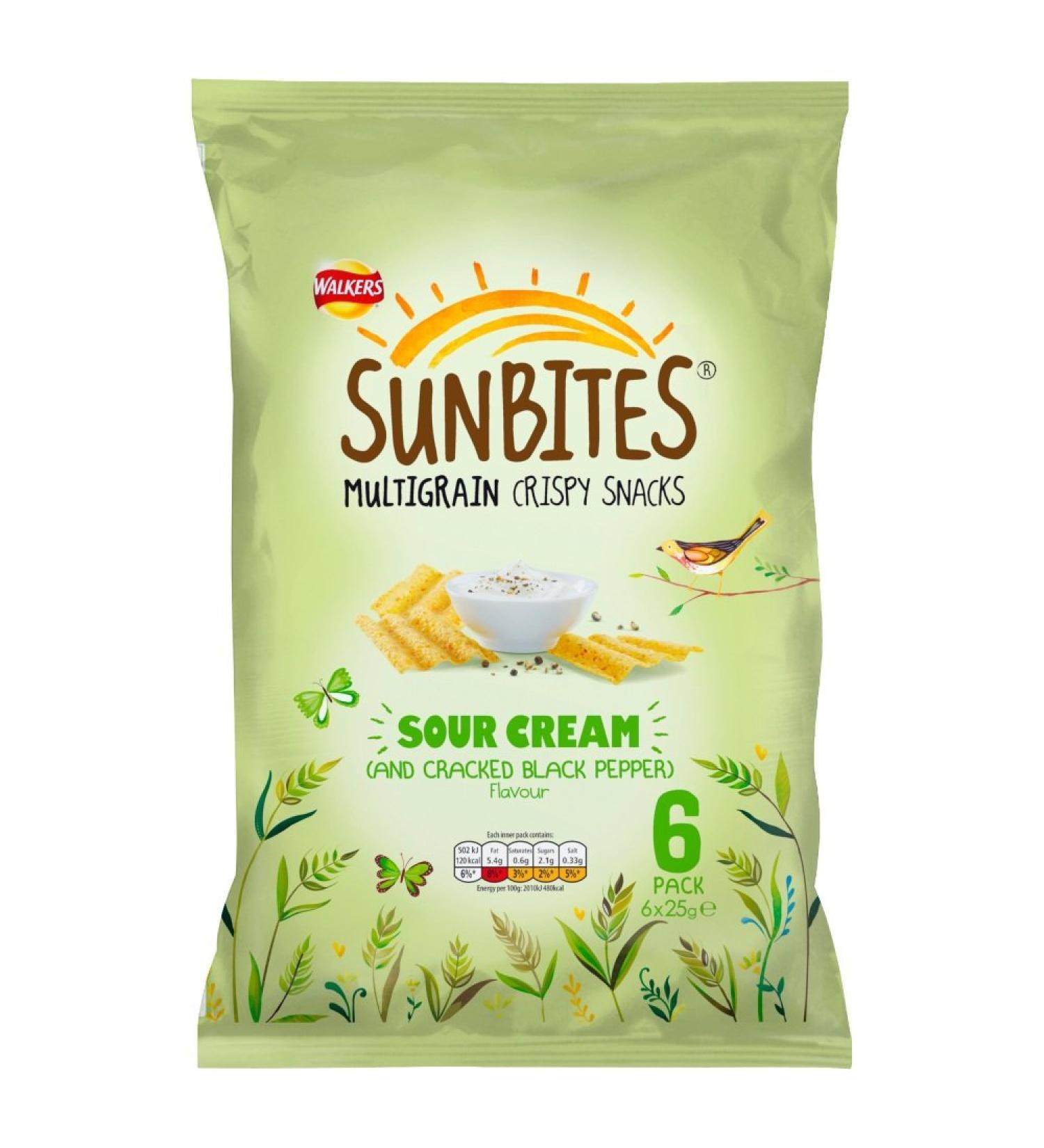 Sunbites Sour Cream And Pepper Snacks 6x25g