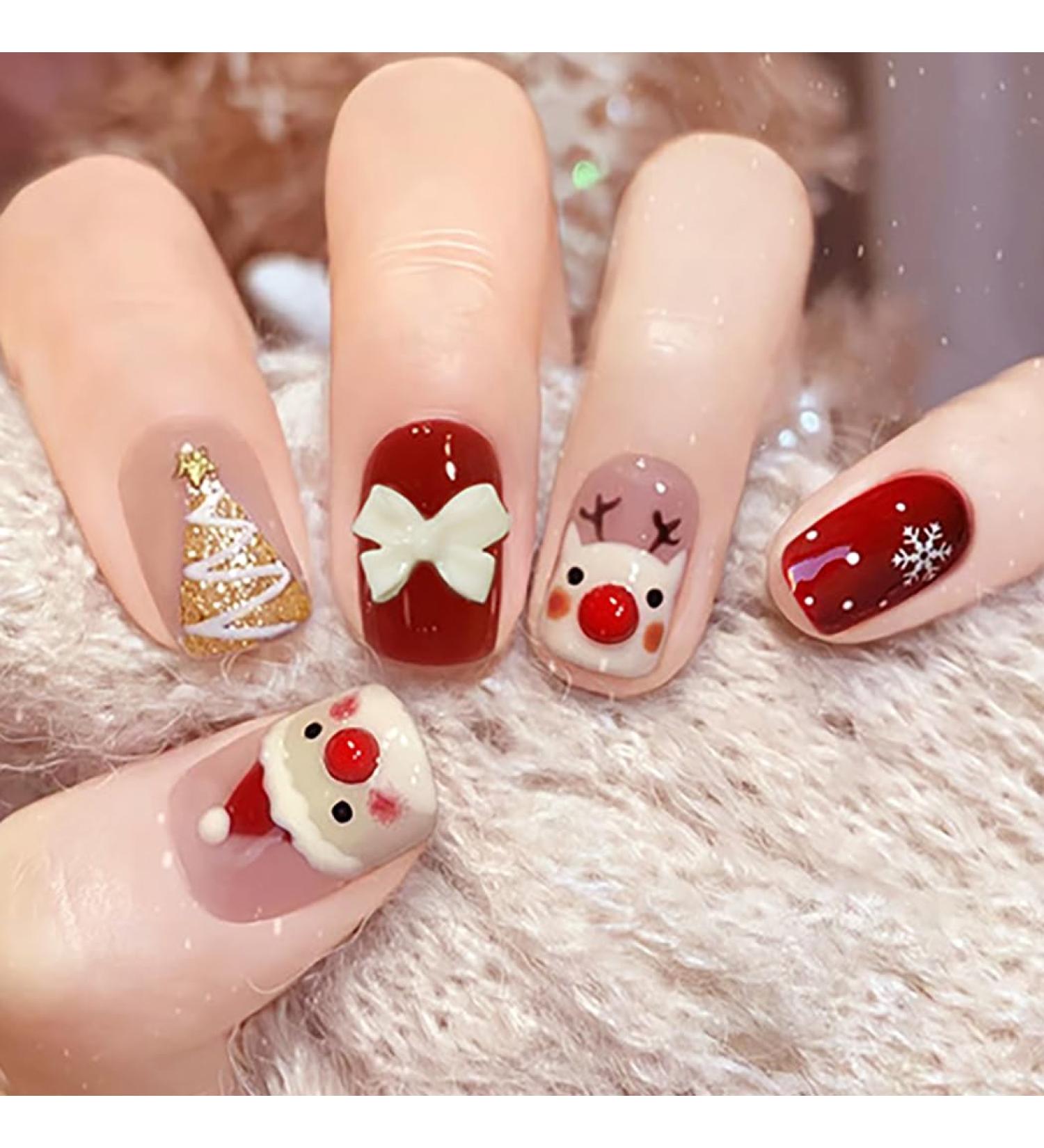 Christmas False Nails Snow Press on Nails - Antler Red Fake Nails 24pcs for Women and Girls - Buy Online on GoSupps.com