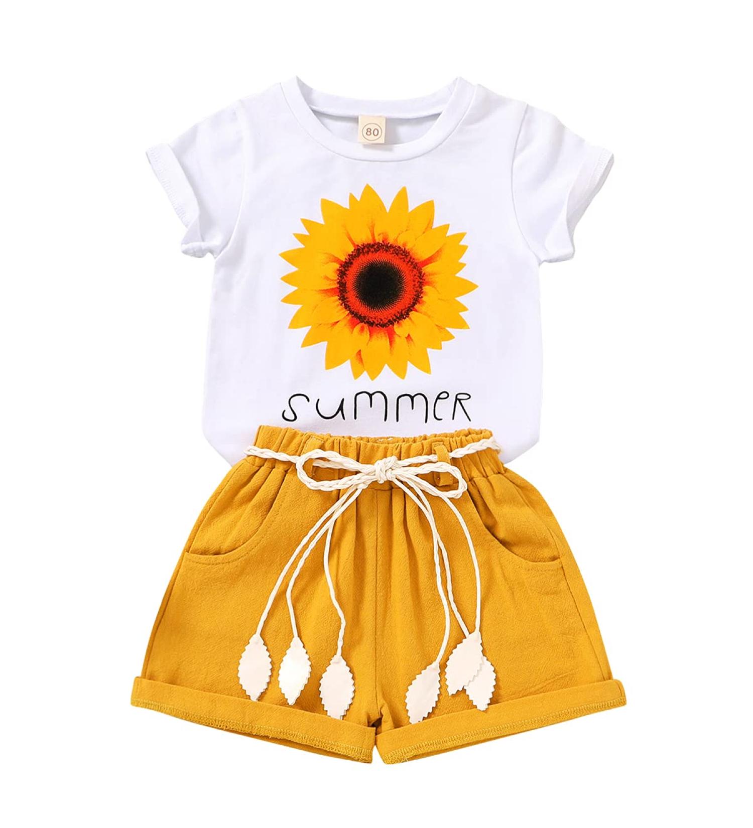 YOUNGER TREE Toddler Baby Girls Watermelon T-shirt + Linen Shorts Set 4 years Sunflower - Buy Online on GoSupps.com