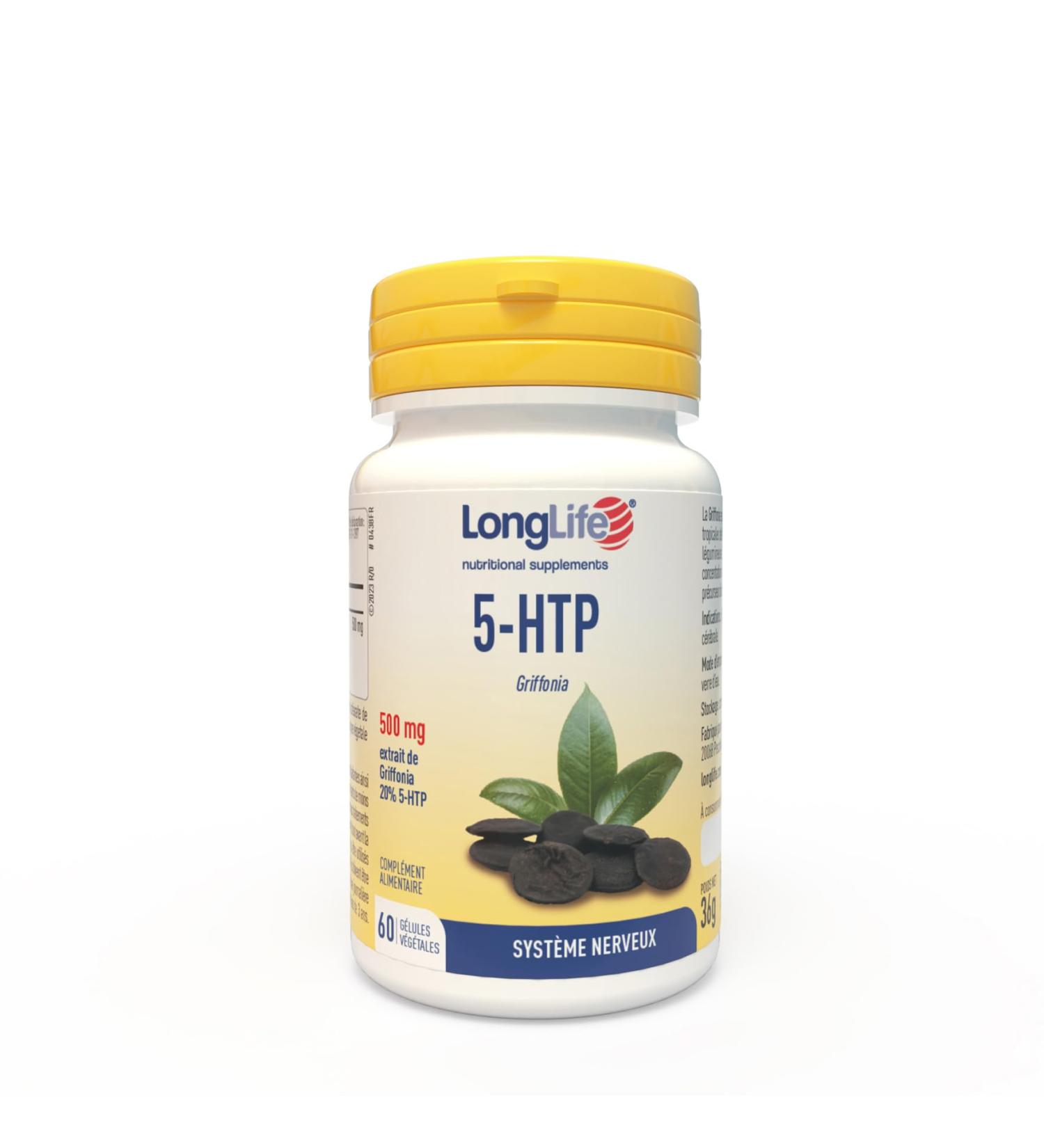 LongLife 5-HTP | Griffonia titrated at 20% in 5-HTP | 500mg Griffonia - 100mg of 5-HTP | Mood relaxation mental wellness | 60 vegetable capsules | Vegan gluten free and doping free - Buy Online on GoSupps.com