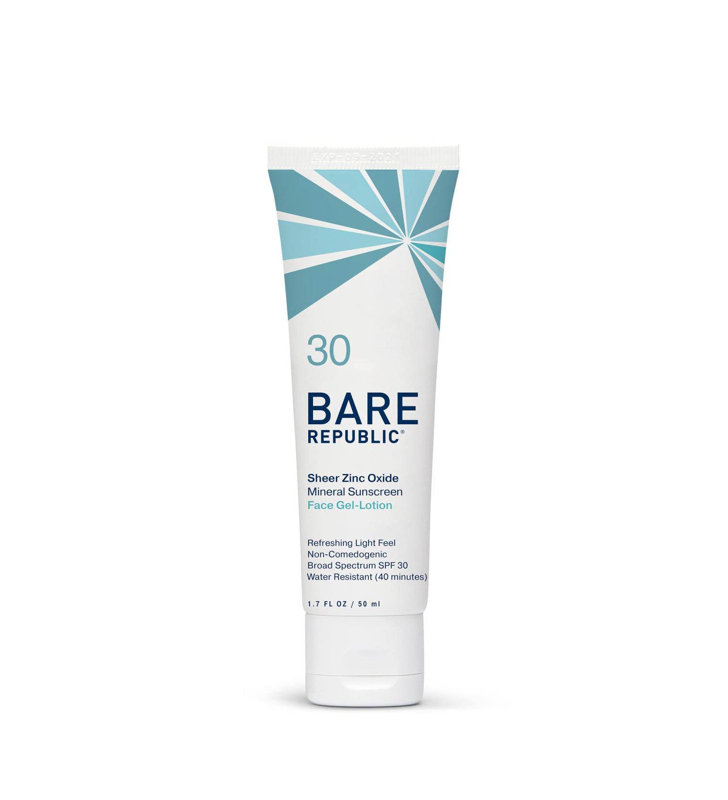 Bare Republic Mineral Gel Sunscreen SPF 30 Face Lotion - Light & Hydrating Skin Care 1.7 Fl Oz - Buy Online on GoSupps.com