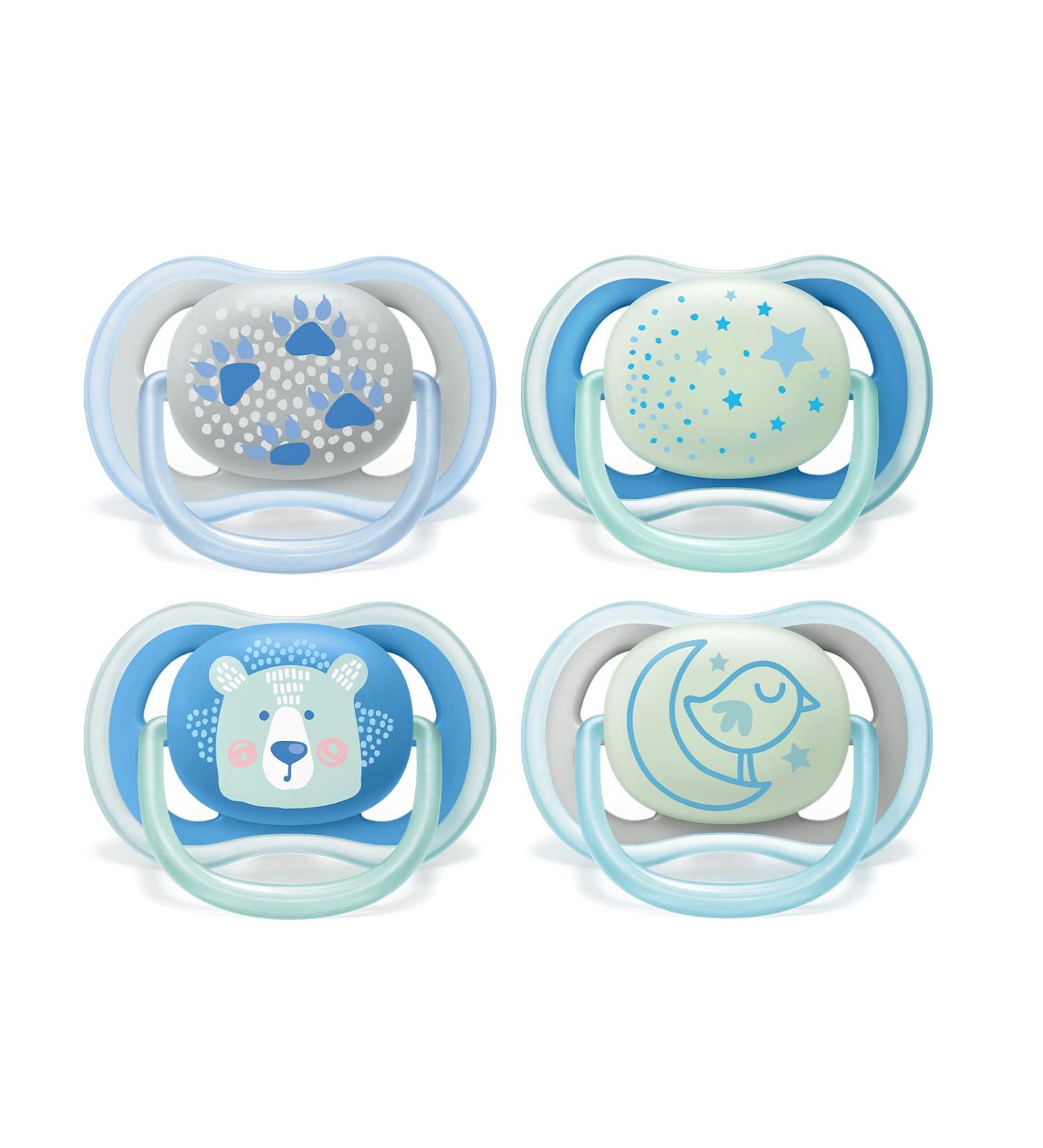 Philips Avent Ultra Air Pacifier 4-Pack - Light & Breathable - SCF376/15 - Blue/Gray Bear/Bird - 6 to 18 Months - Buy Online on GoSupps.com