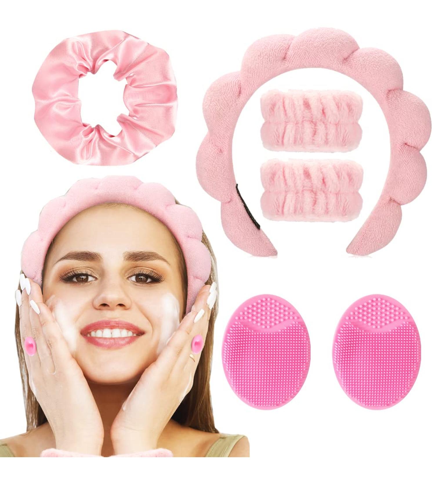 FOSUYI Makeup Headband and Towels Wristbands Set for Washing Face - Pink Spa Accessories for Women - Buy Online on GoSupps.com