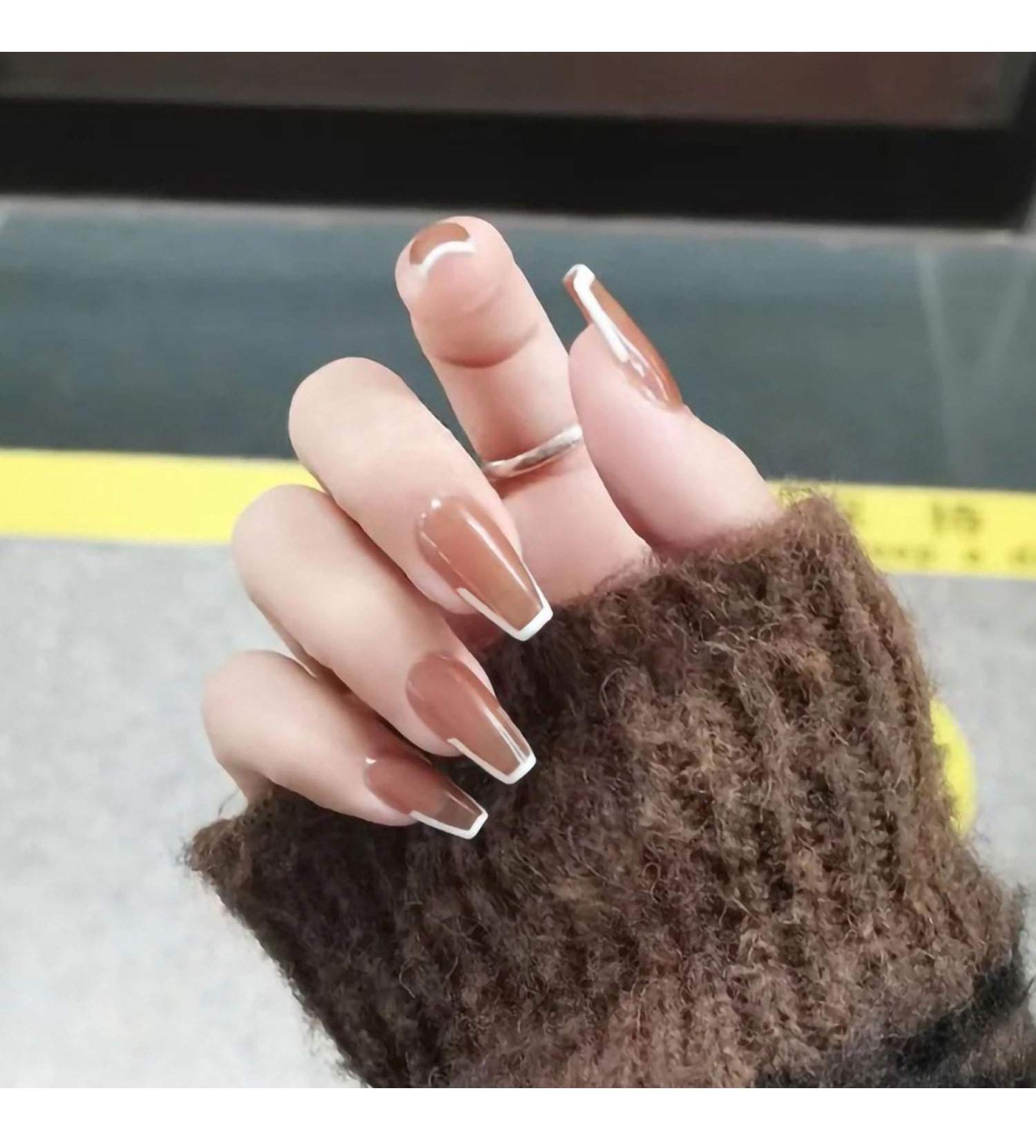 24PCS Shiny Medium Ballerina Press-On Nails - Full Cover French Nail Art for Women & Girls | Stylish White Edge Design - Buy Online on GoSupps.com