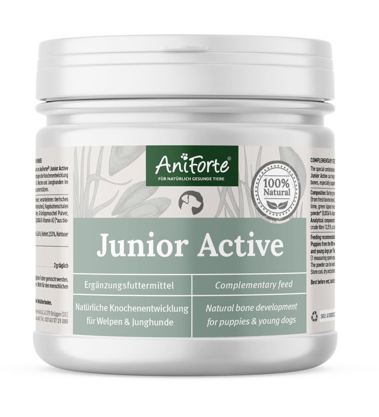 AniForte Junior Active for Puppies and Young Dogs 250g - for Bones Tendons Ligaments Teeth Development Calcium Supplement Vitamins and Minerals for Puppies - Buy Online on GoSupps.com