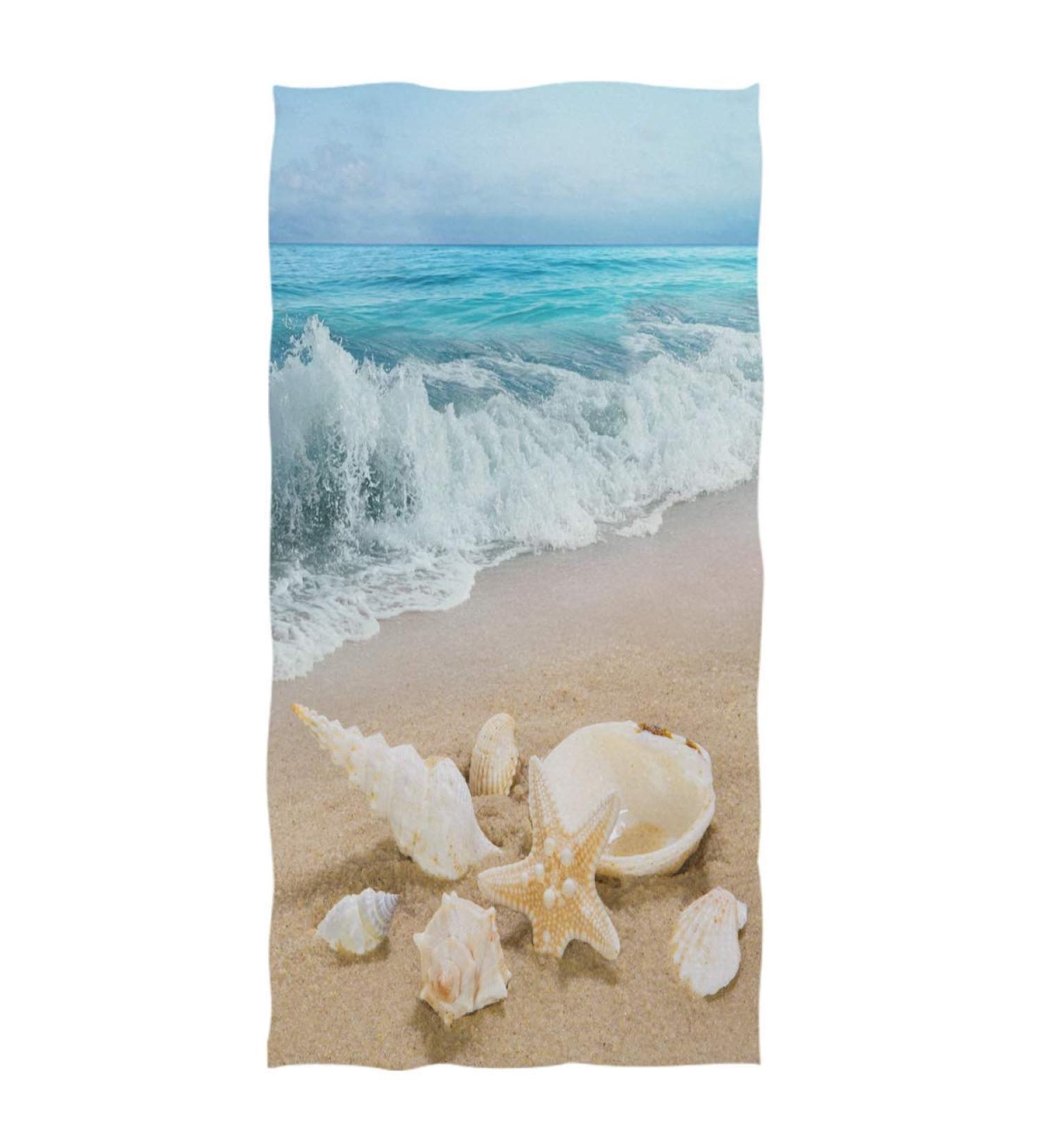 Wamika Beach Seashell Starfish Hand Towels - Ultra Soft Absorbent Bathroom Towel for Home & Gym - 16x30 - Buy Online on GoSupps.com