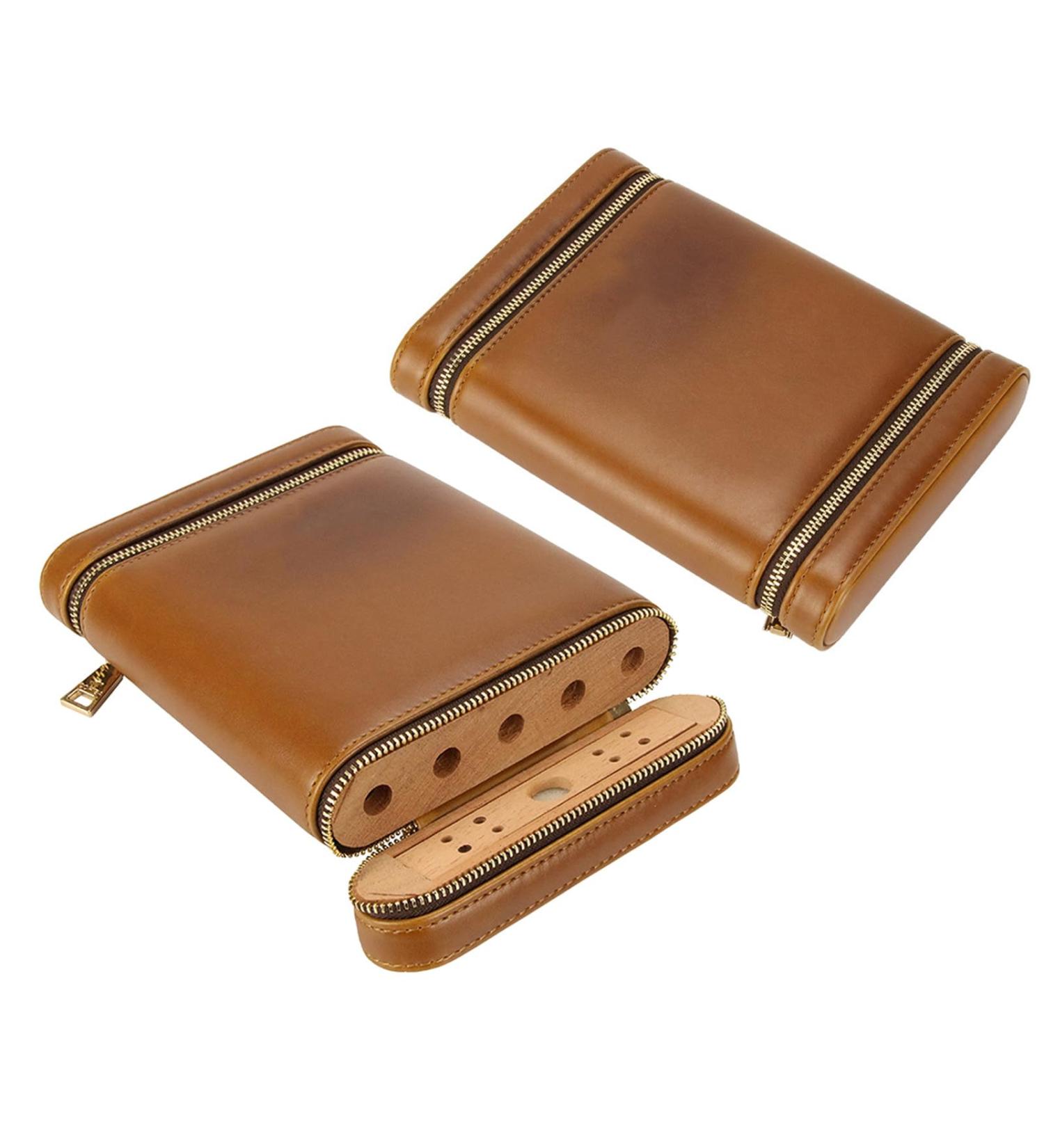 Cigar Box Portable Cedar Wood Cigar Humidifier Leather Case Holds Five Cigars Suitable for Travel/Business Trip - Buy Online on GoSupps.com